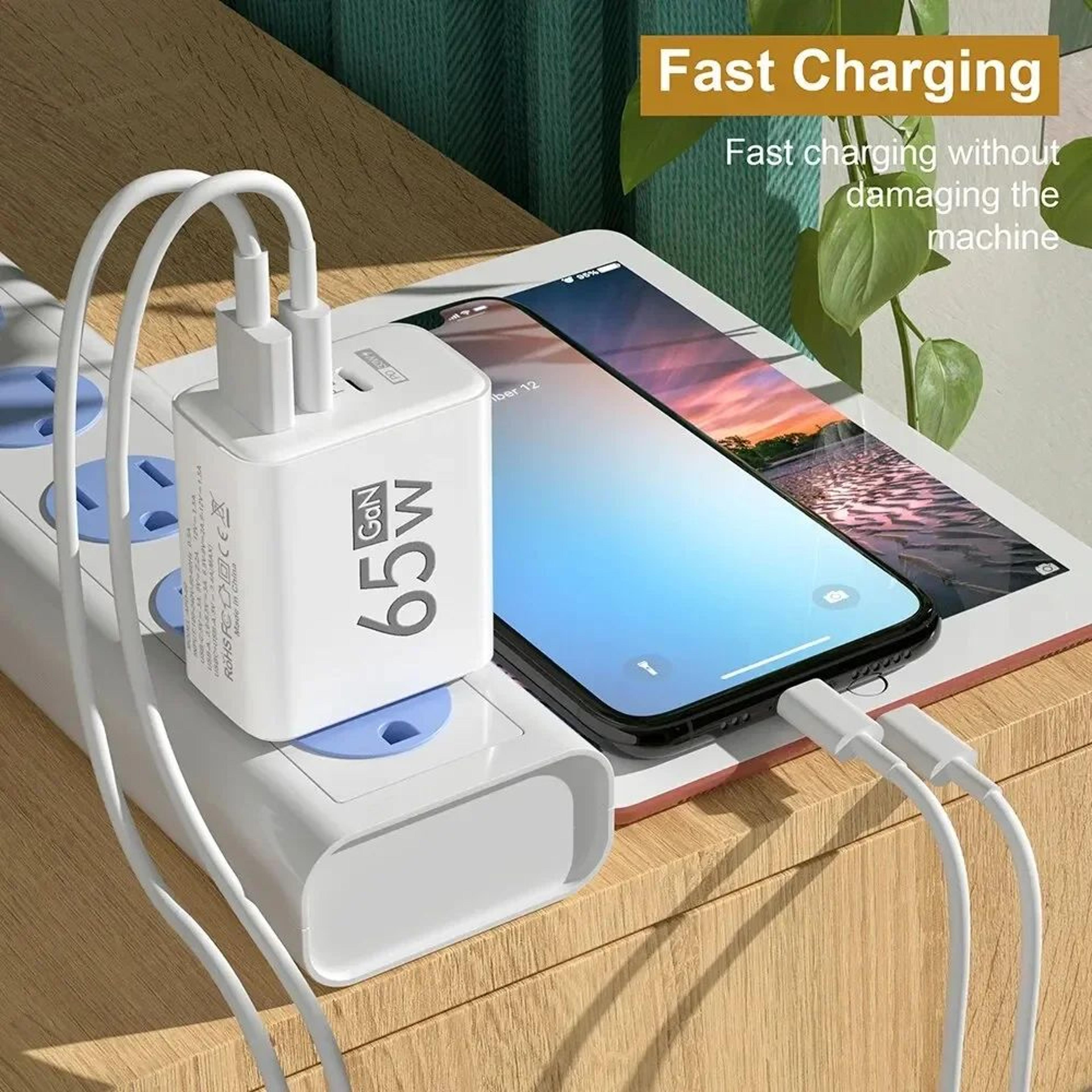 65w gan fast charging usb-c multi-port charger for iphone, samsung & more