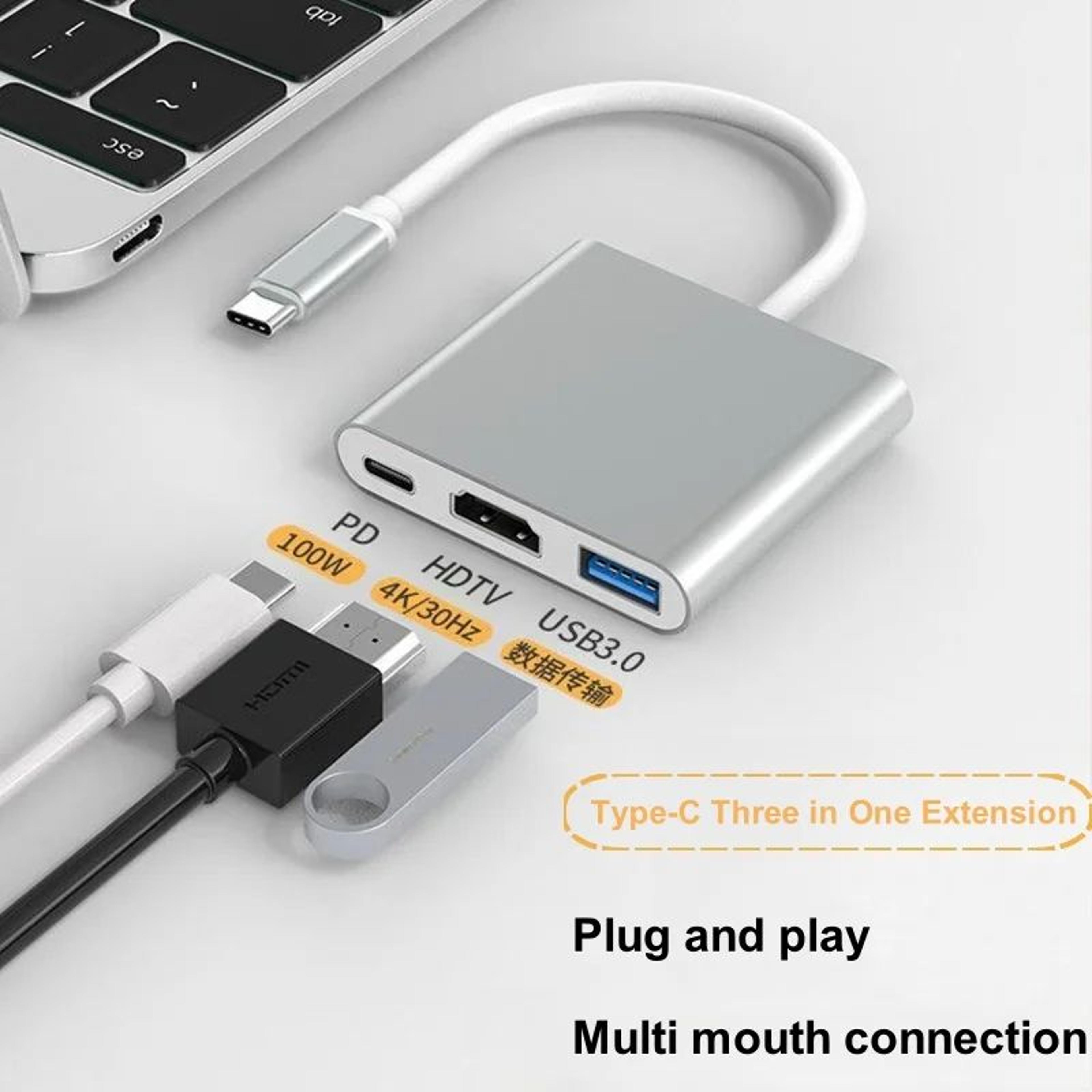 3-in-1 usb-c hub with 4k hdmi adapter for laptop & phone
