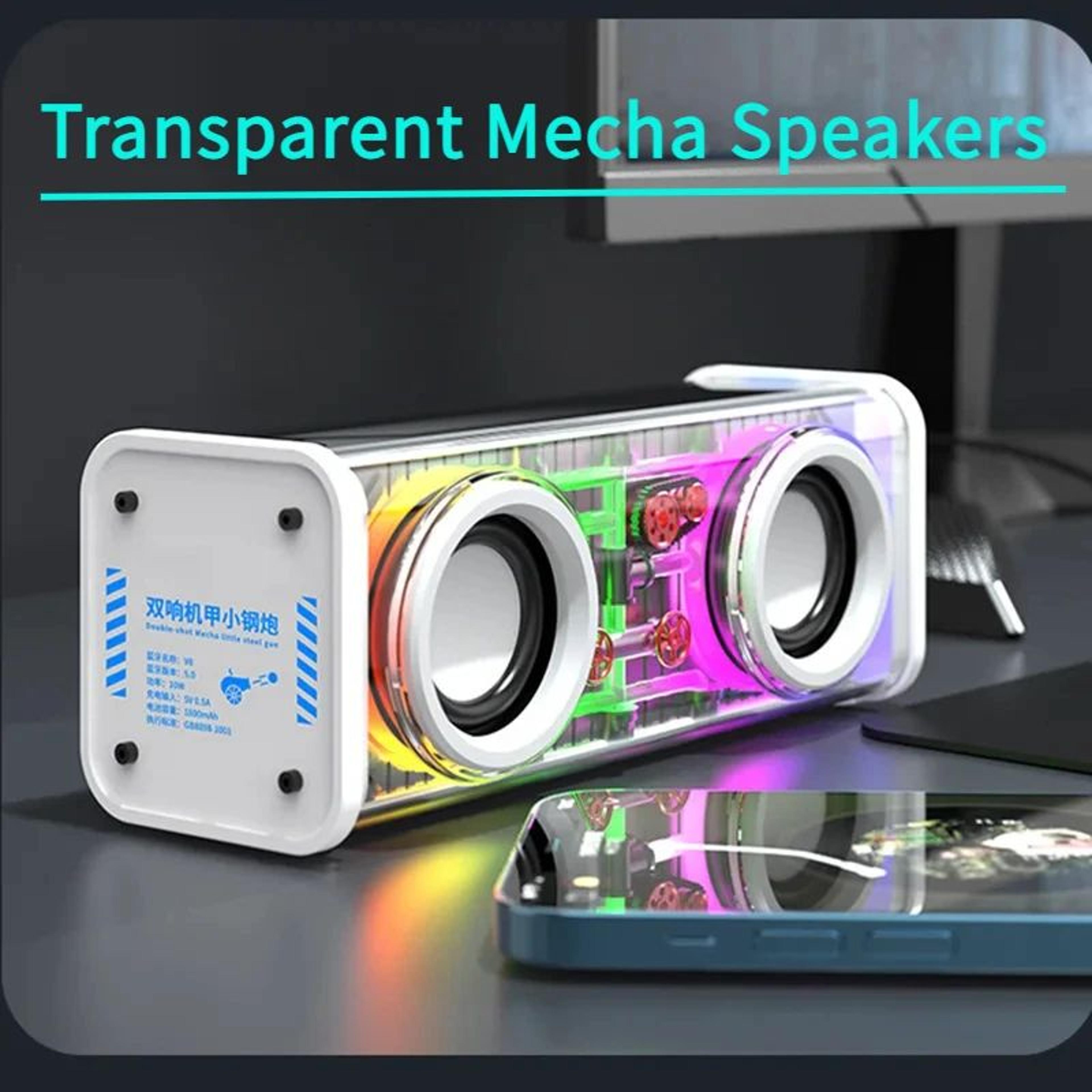 v8 transparent mecha bluetooth speaker with rgb bass
