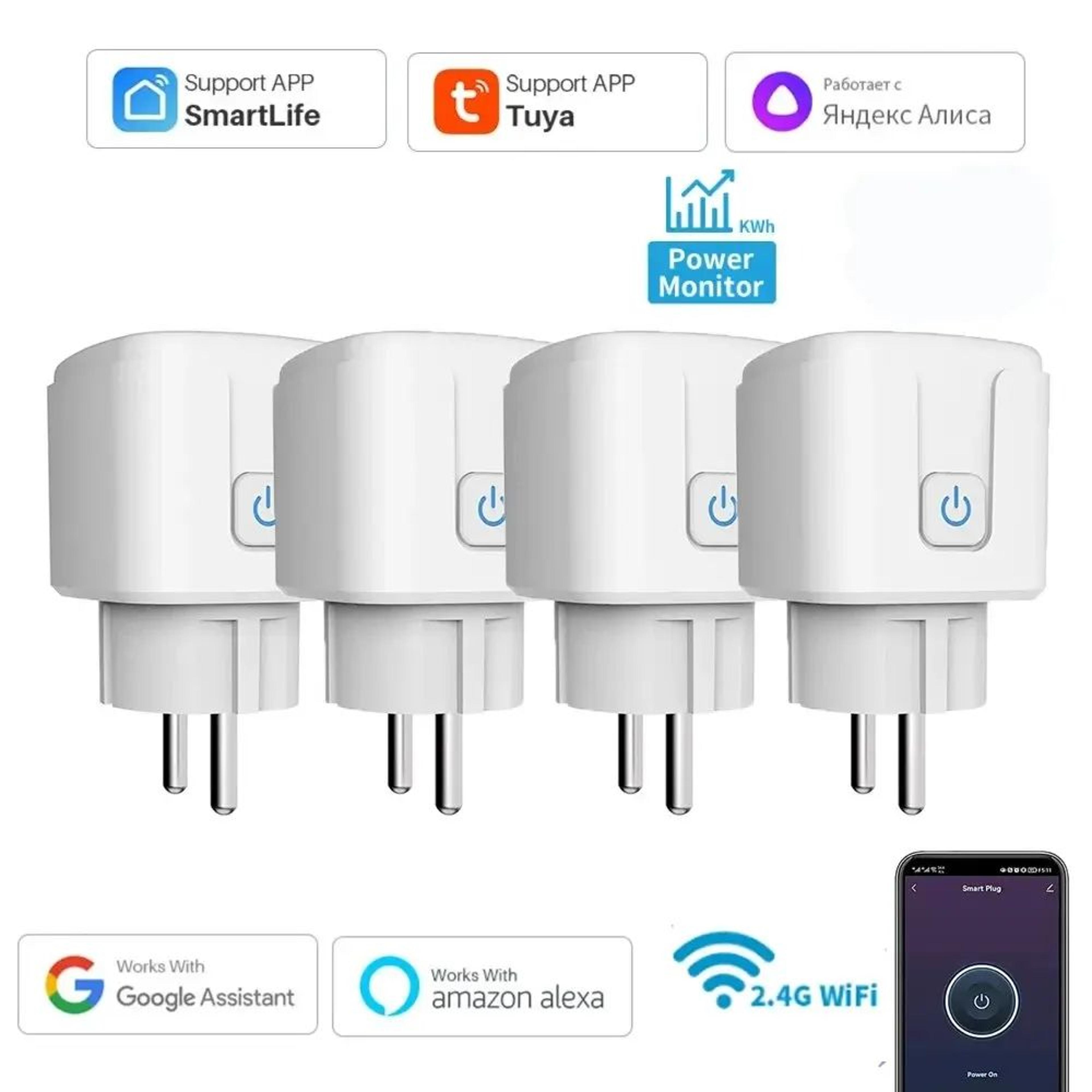 smart wifi eu plug 20a with power monitor & voice control