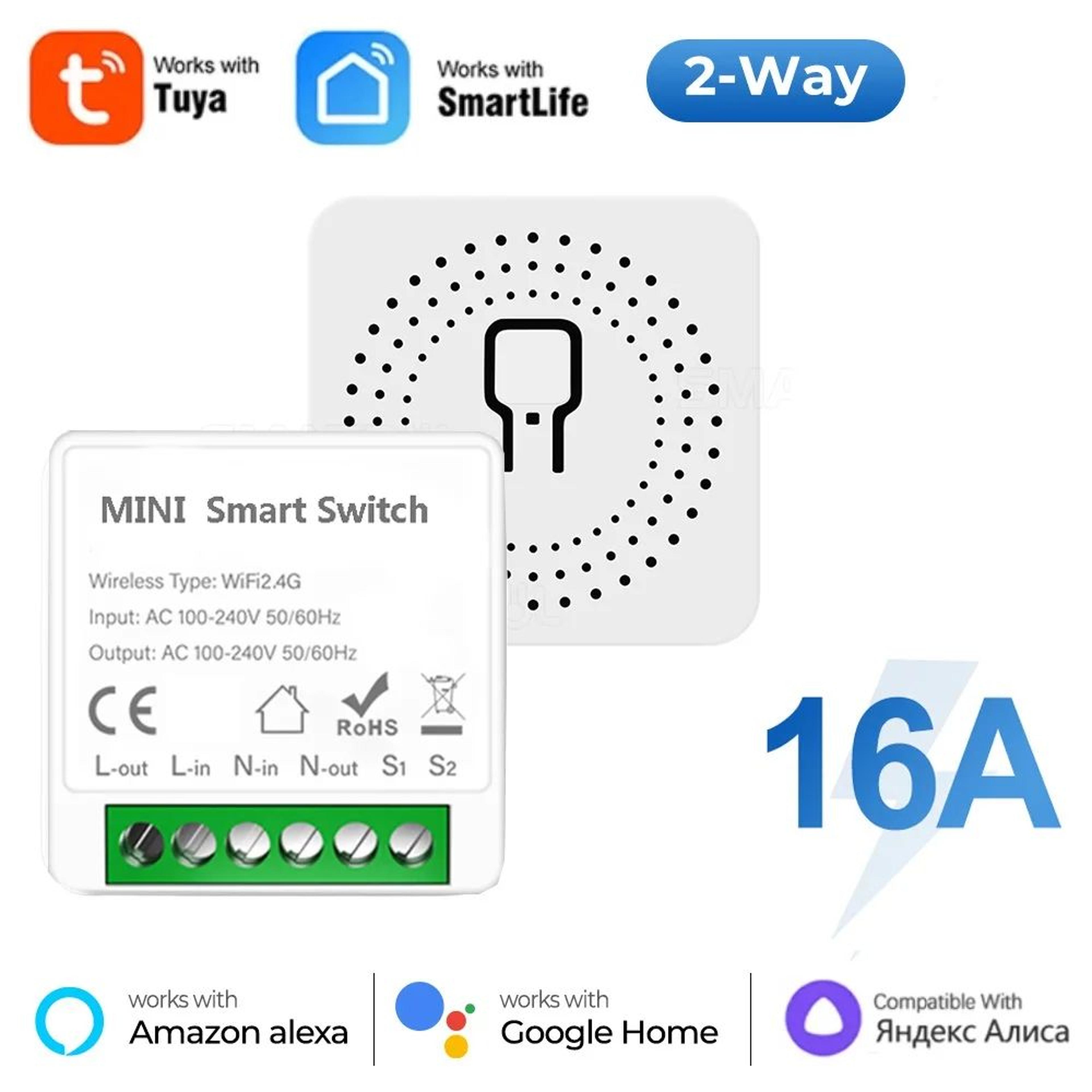 tuya mini 16a smart wifi switch for alexa and google home control