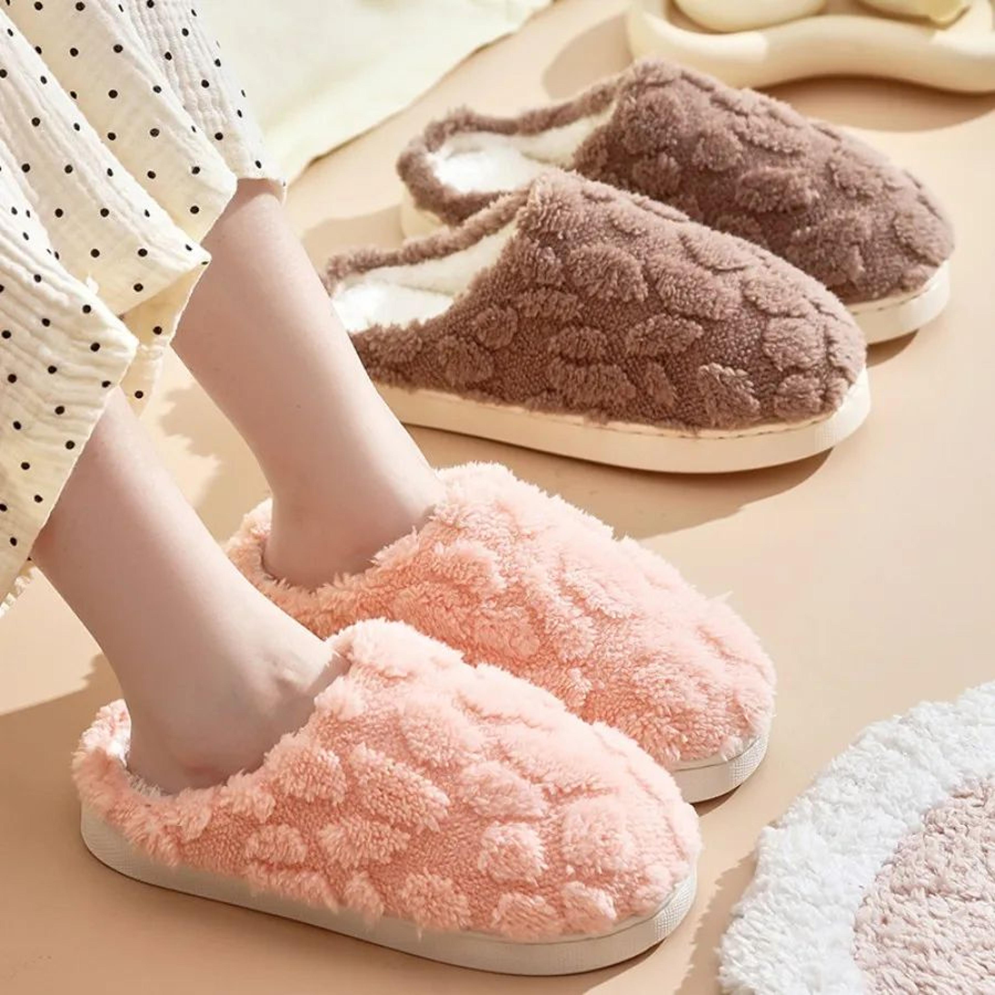 warm cotton house slippers for women & couples – soft fluffy indoor flat shoes
