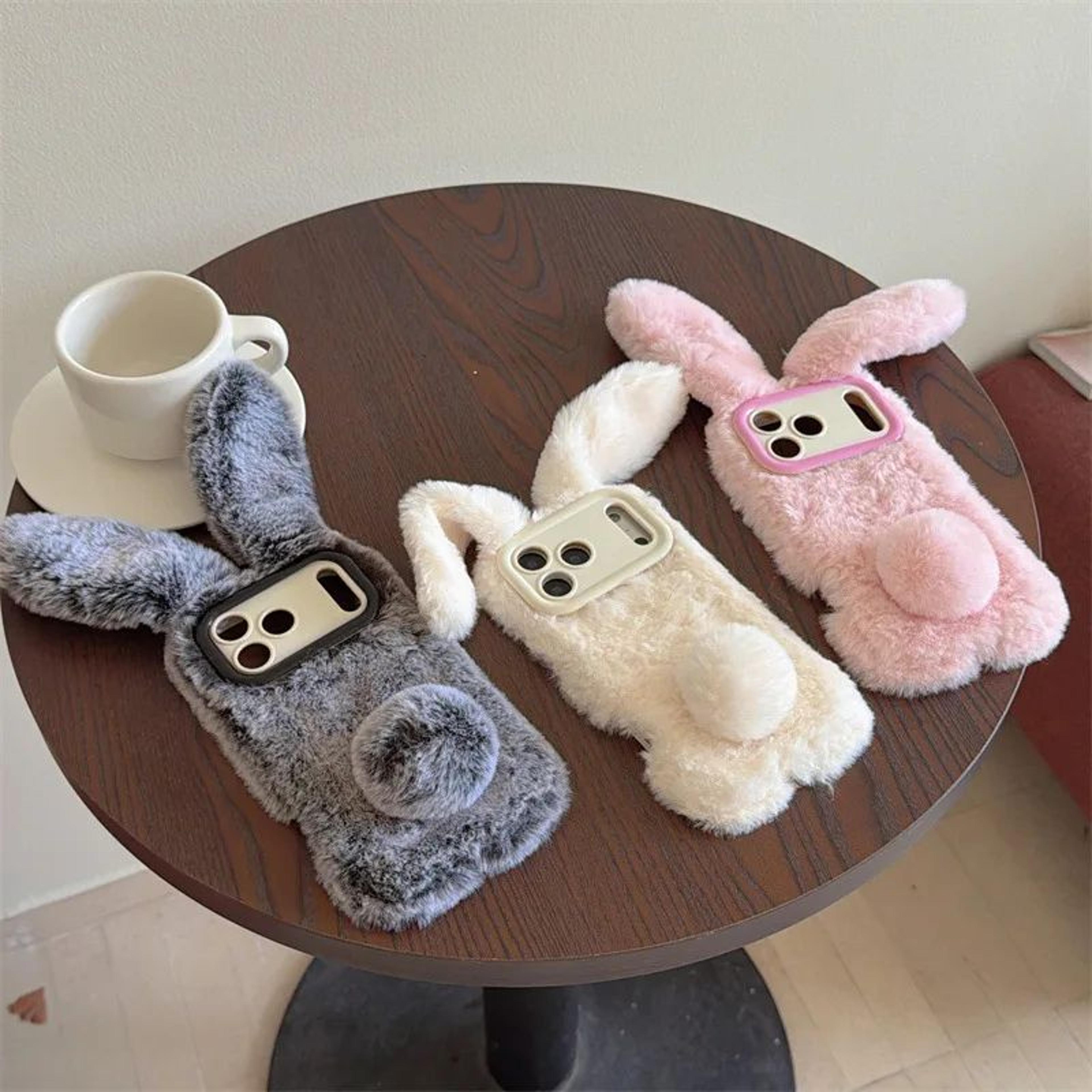 premium furry rabbit plush phone case – cute 3d shock-resistant iphone cover