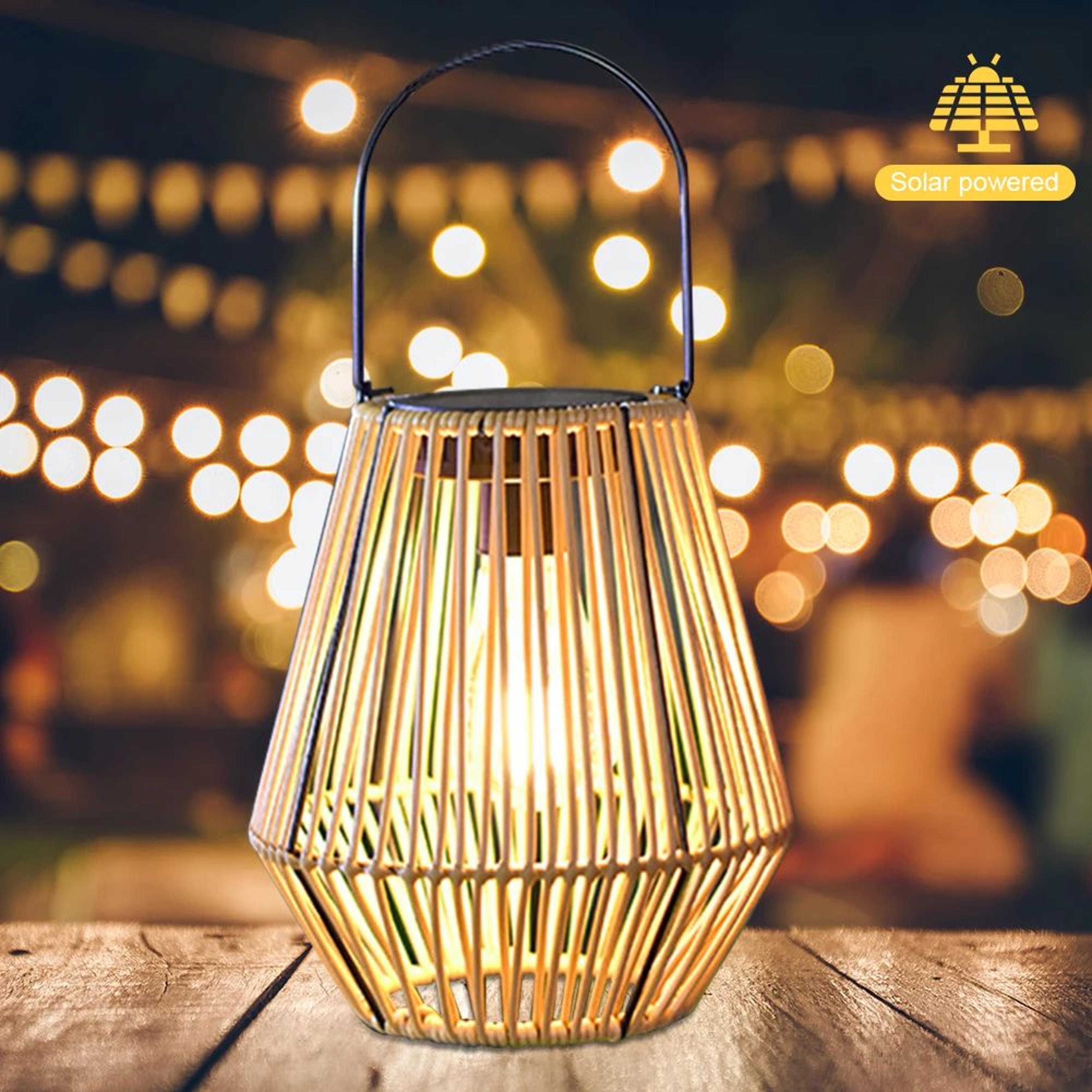solar rattan outdoor lantern with handle – waterproof hanging & standing garden light