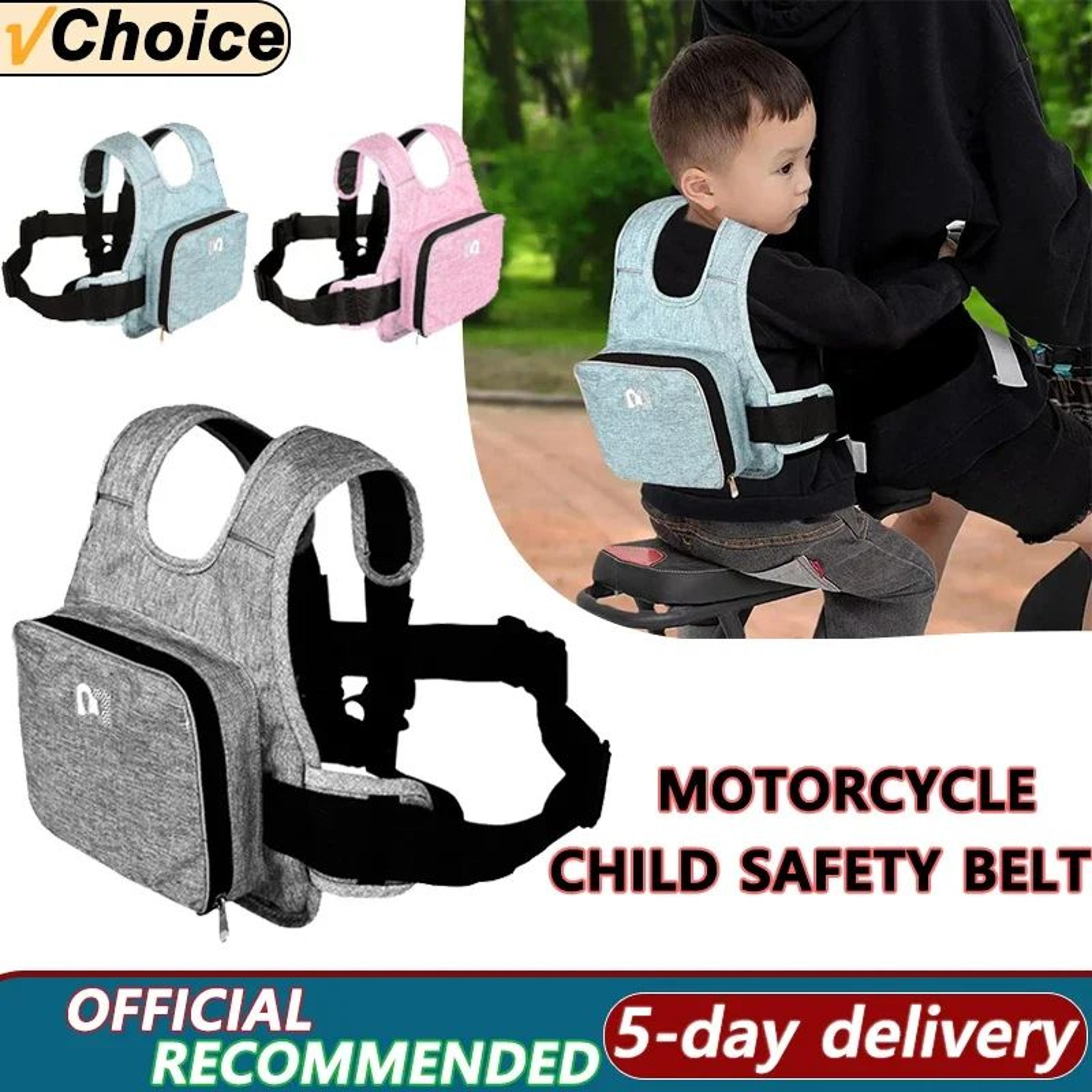 universal kids motorcycle safety belt with adjustable harness & reflective grab handle