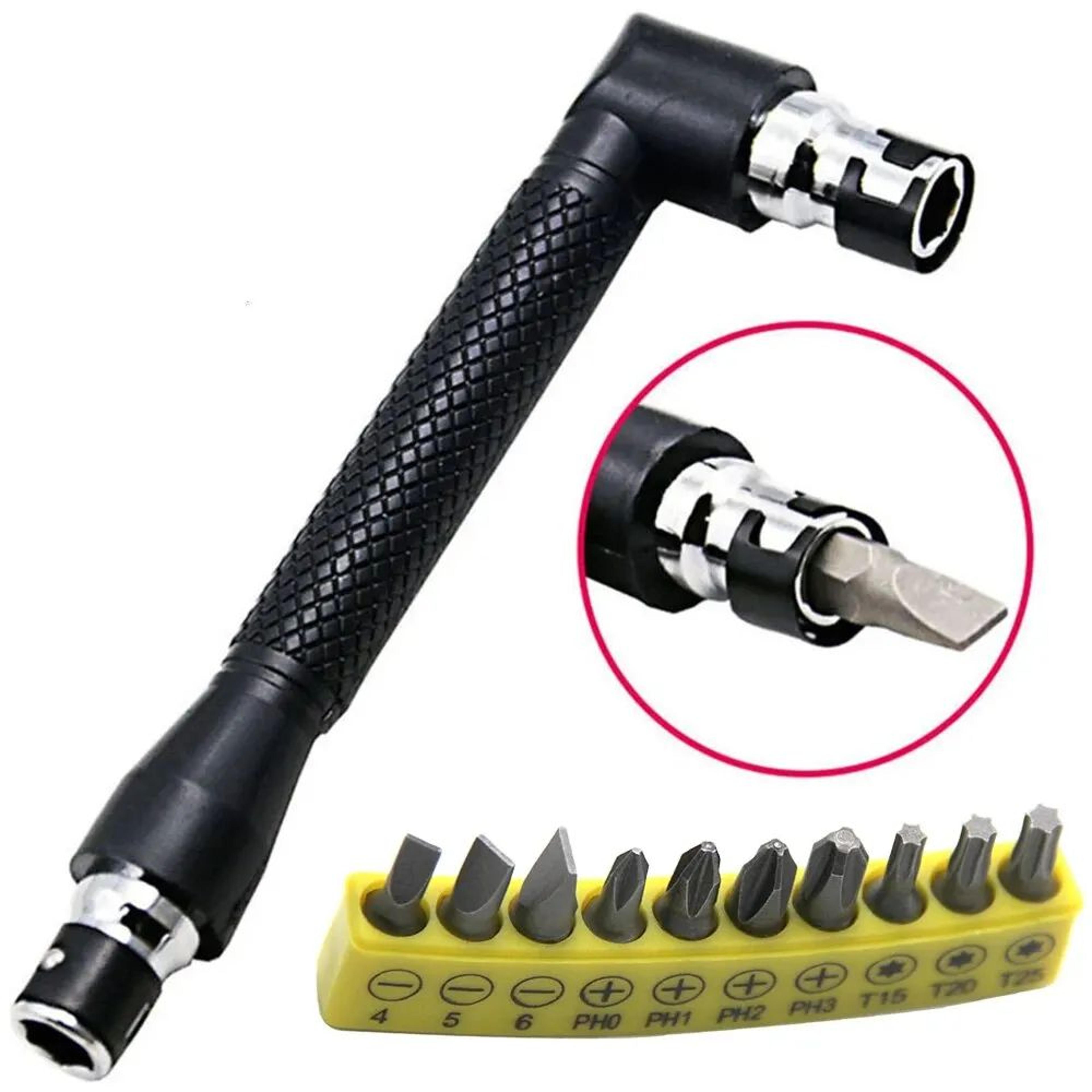 compact 10-piece right-angle hex screwdriver bit set - 1/4 magnetic l-shaped screwdriver kit for tight-space repairs