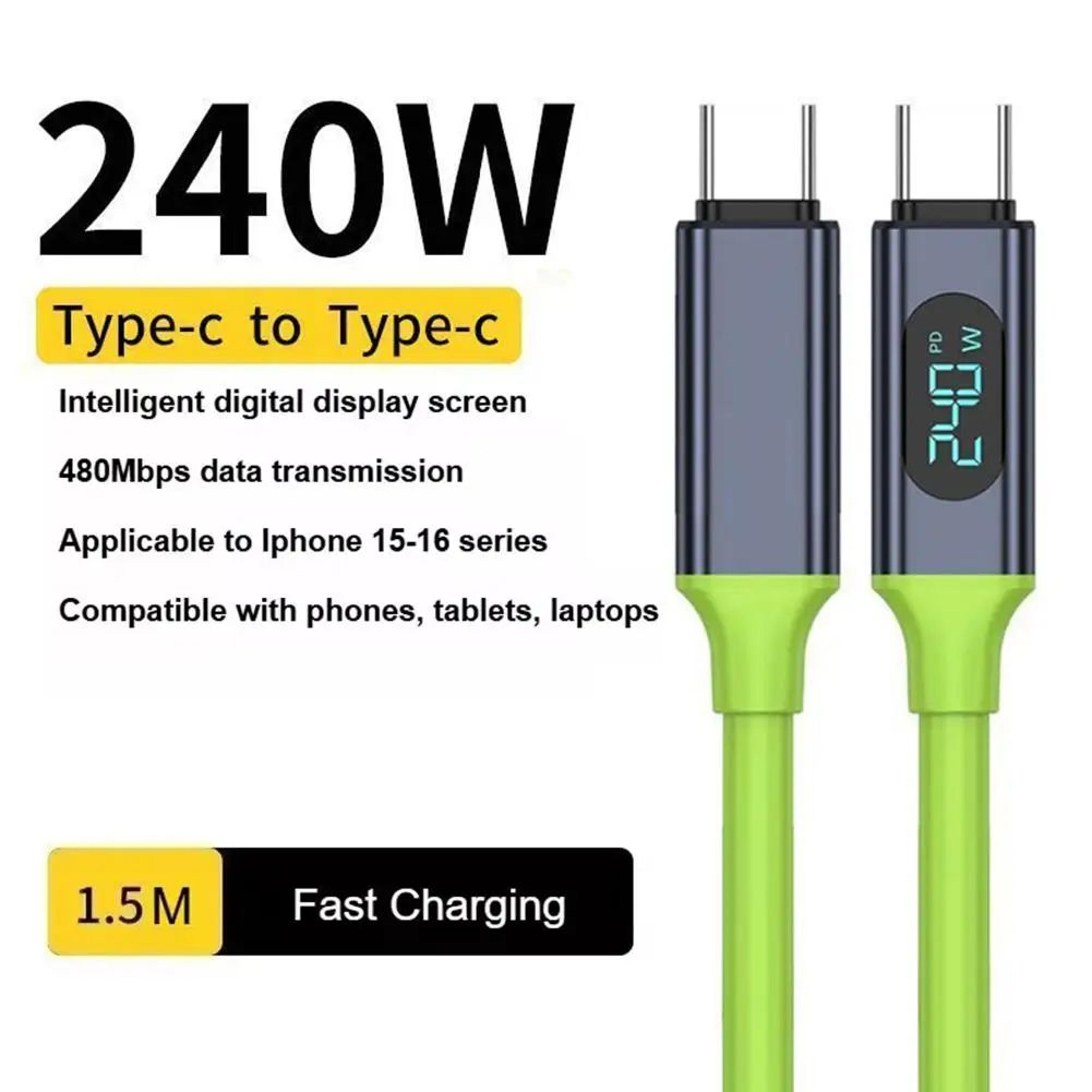 240w usb-c to usb-c fast charging cable with real-time power display