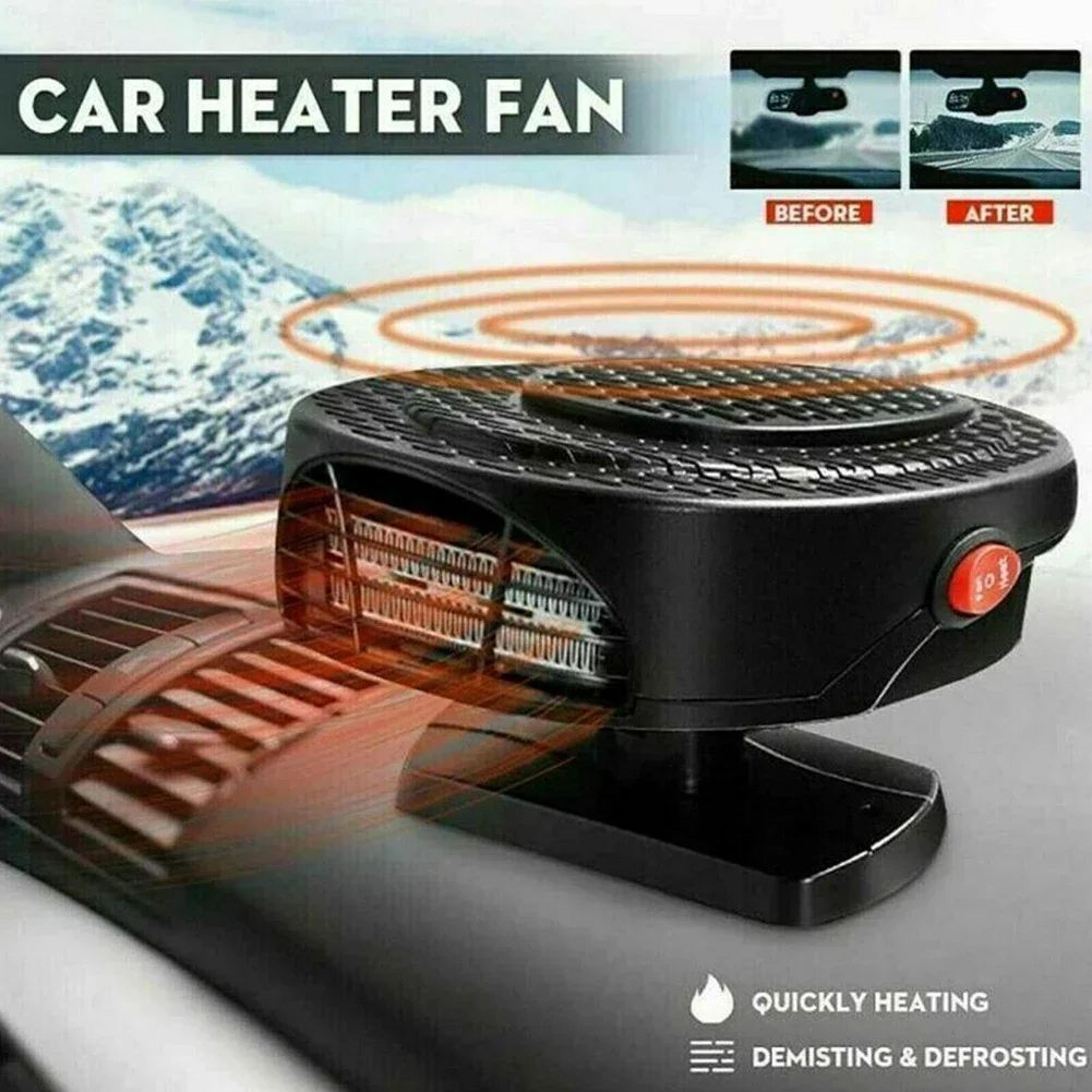 12v/24v portable car heater fan & windshield defroster - fast defogging, winter warmth, summer cooling