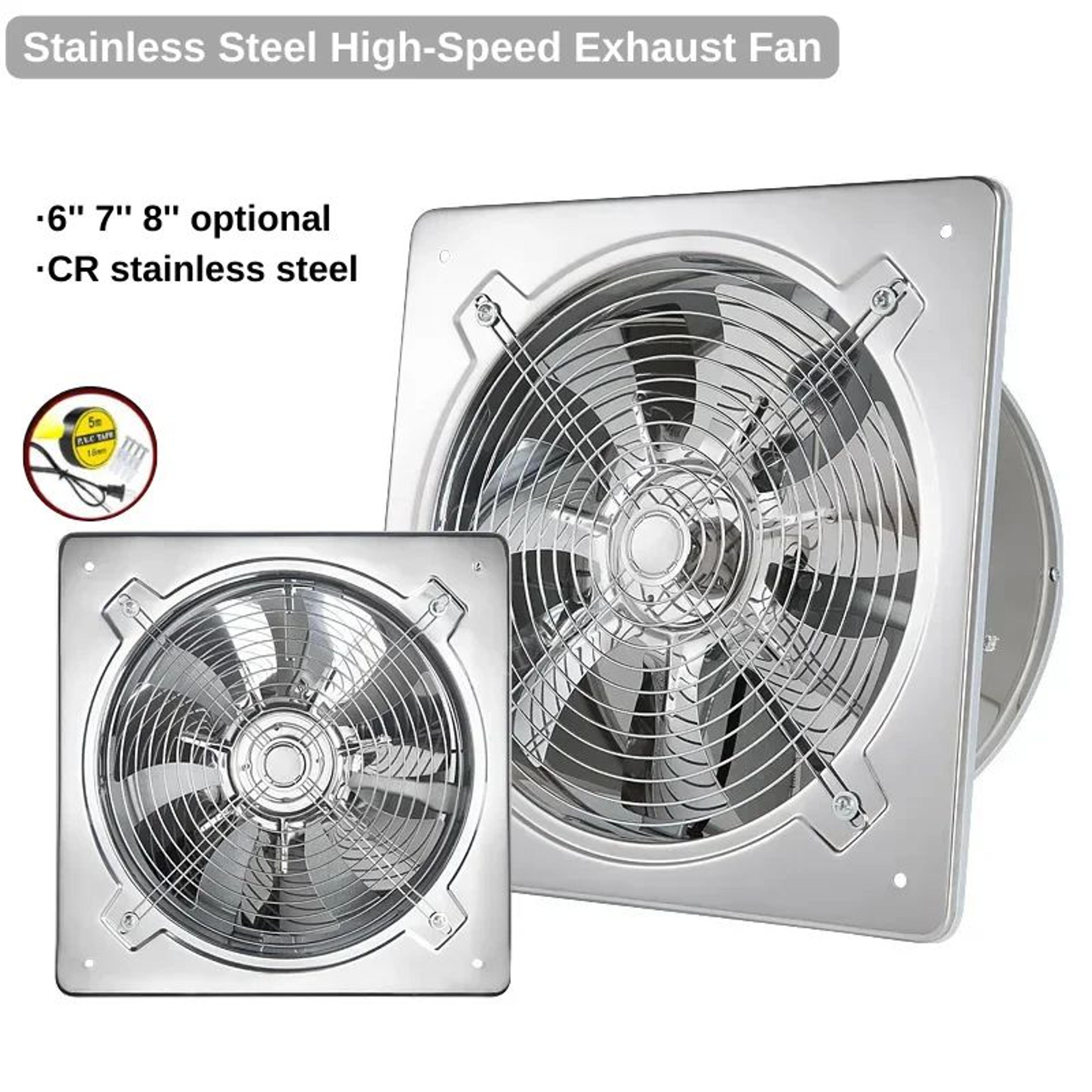 stainless steel inline duct booster fan (6/7/8 in) - high-power ventilation extractor for kitchen & bathroom
