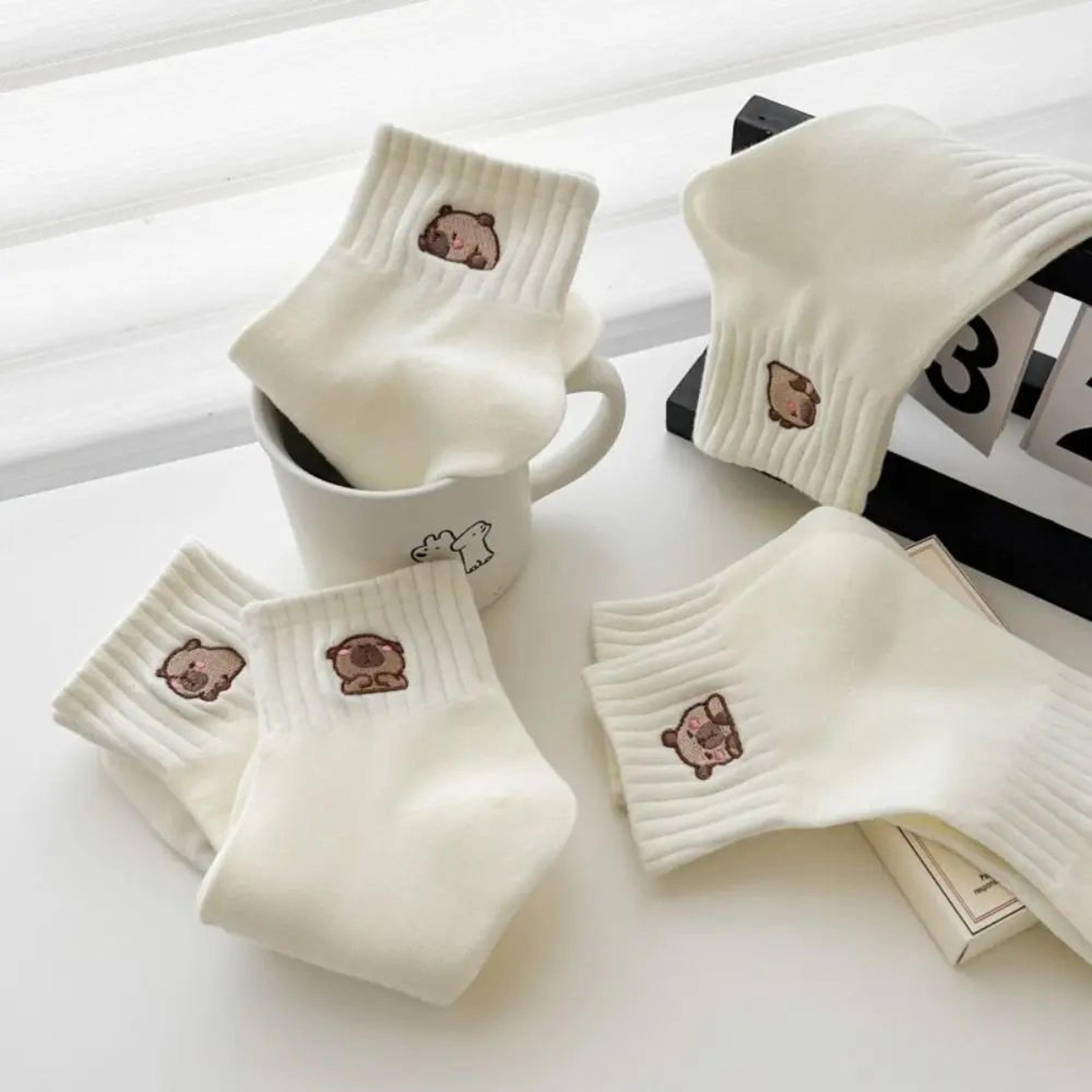 capybara cartoon cotton socks – soft white summer ankle socks for students & everyday comfort