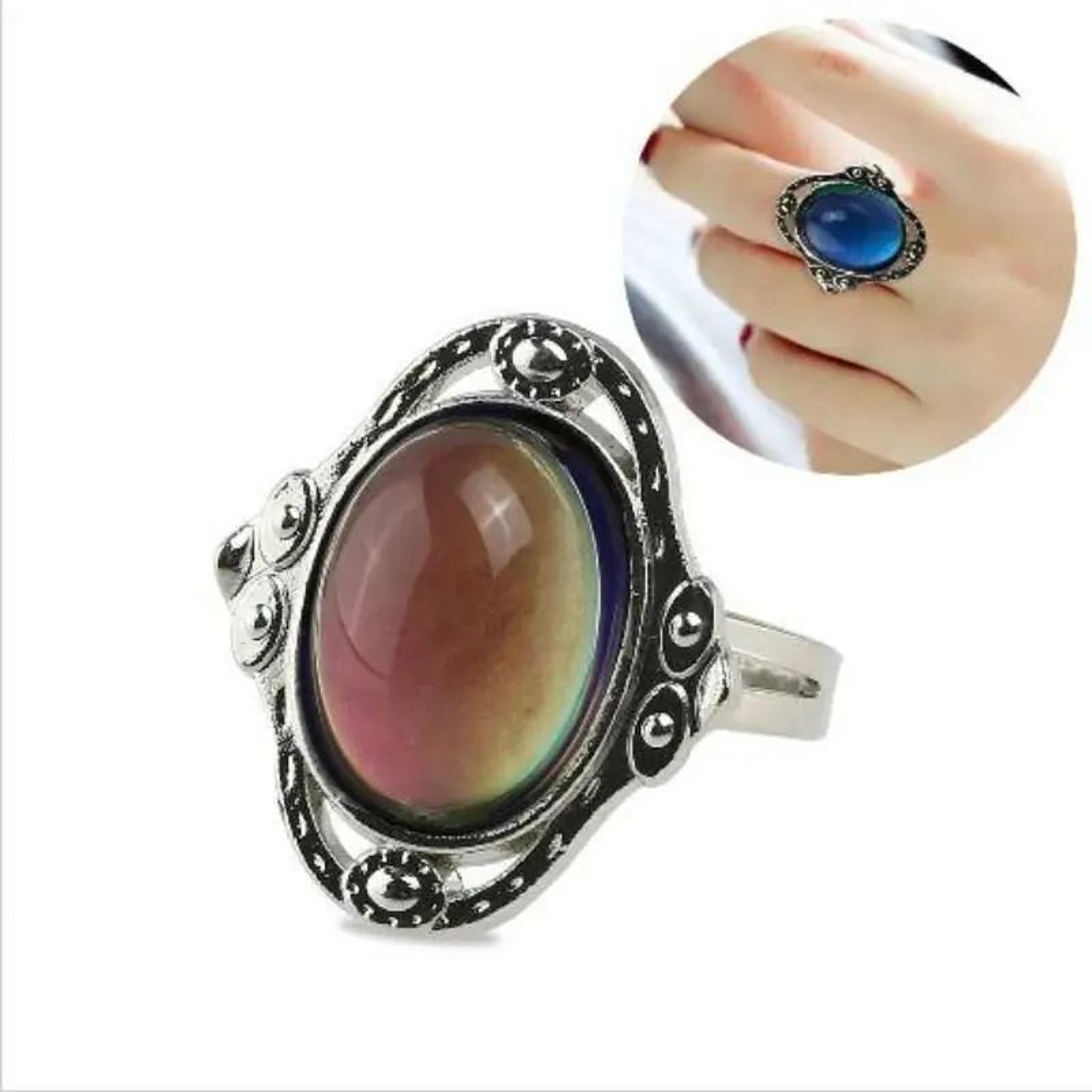 retro heart gem mood ring – color changing ring with adjustable fit