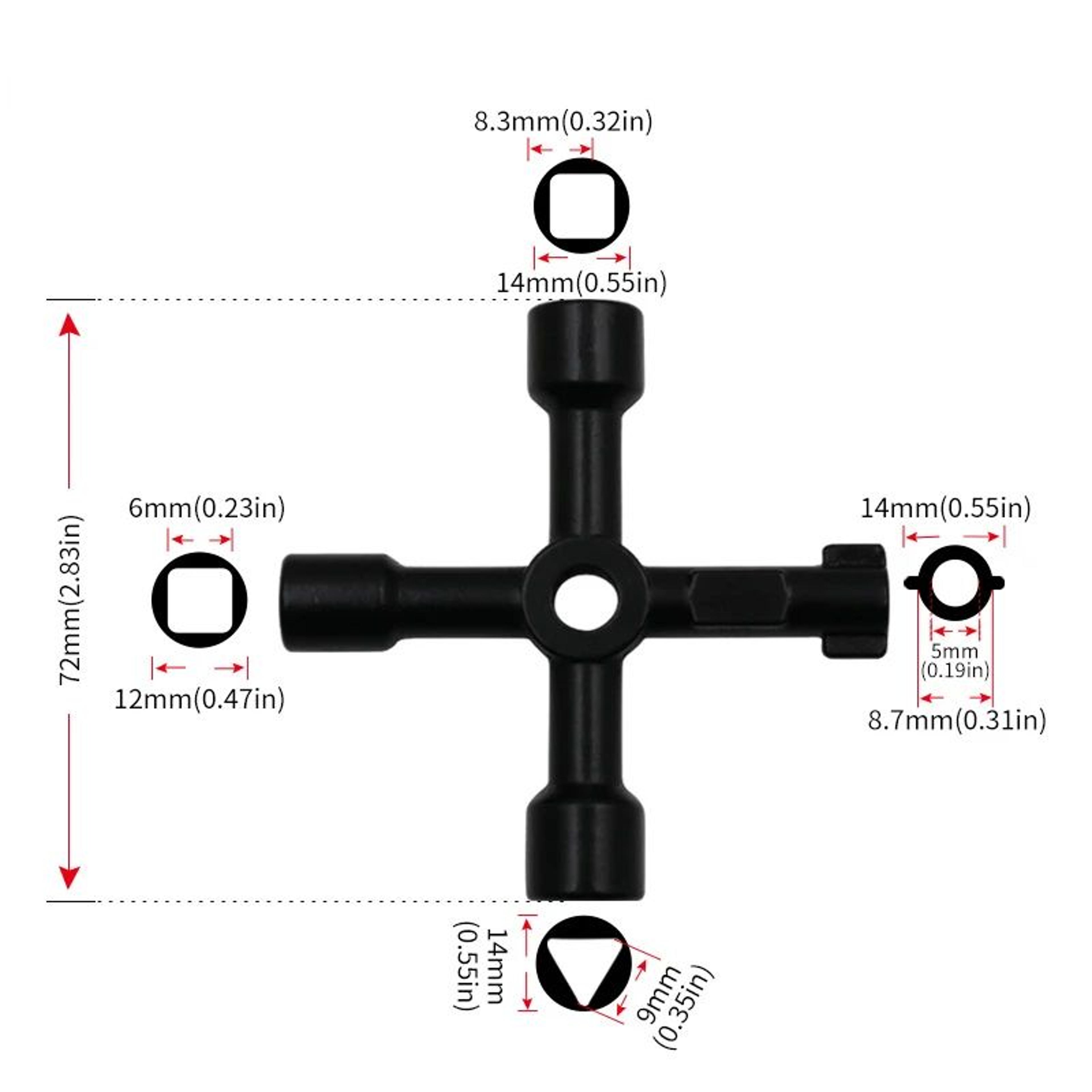 4-in-1 utility key universal cross wrench for radiator bleed, gas meter & electrical panels