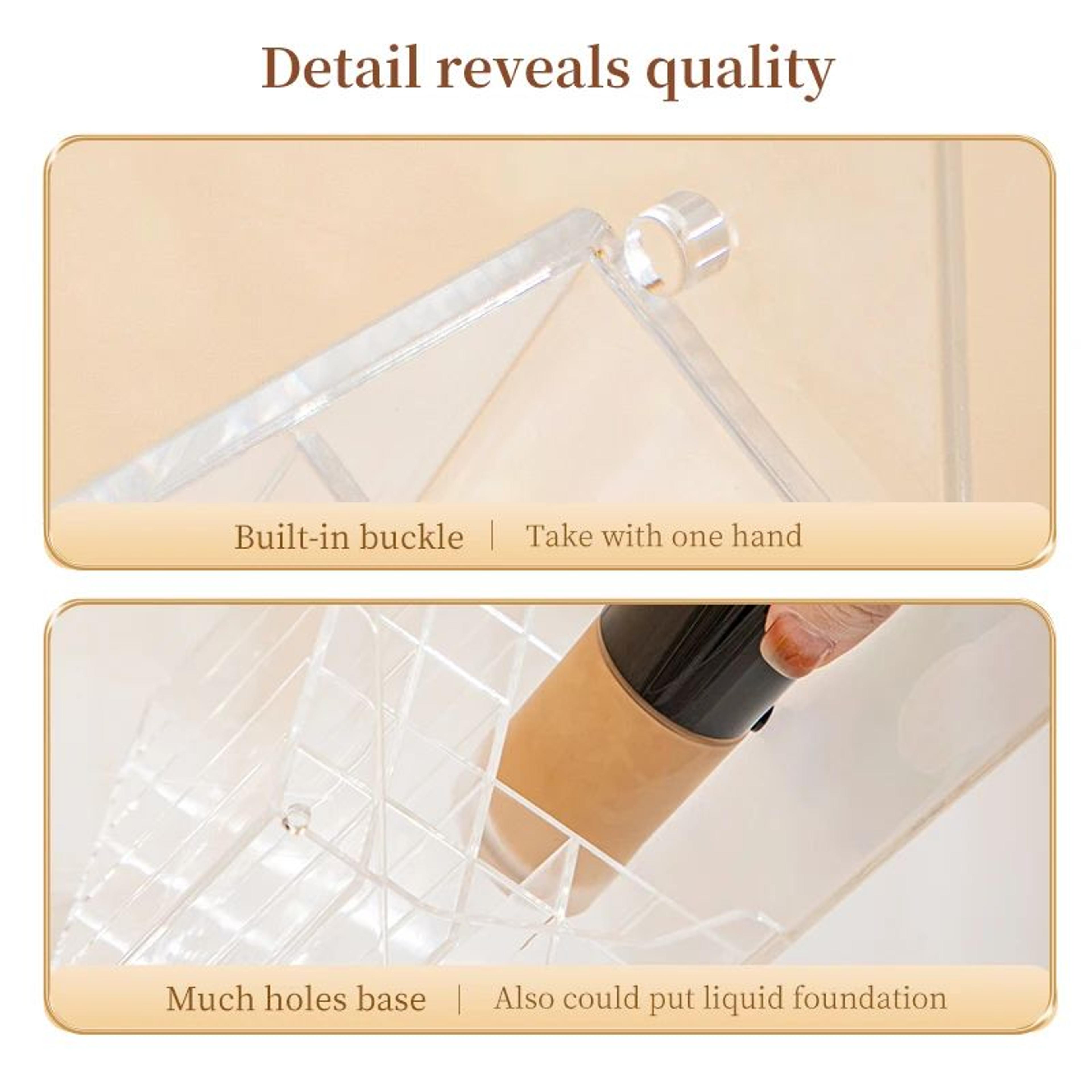 clear acrylic makeup brush holder with lid – large capacity cosmetic brush storage box for vanity desk