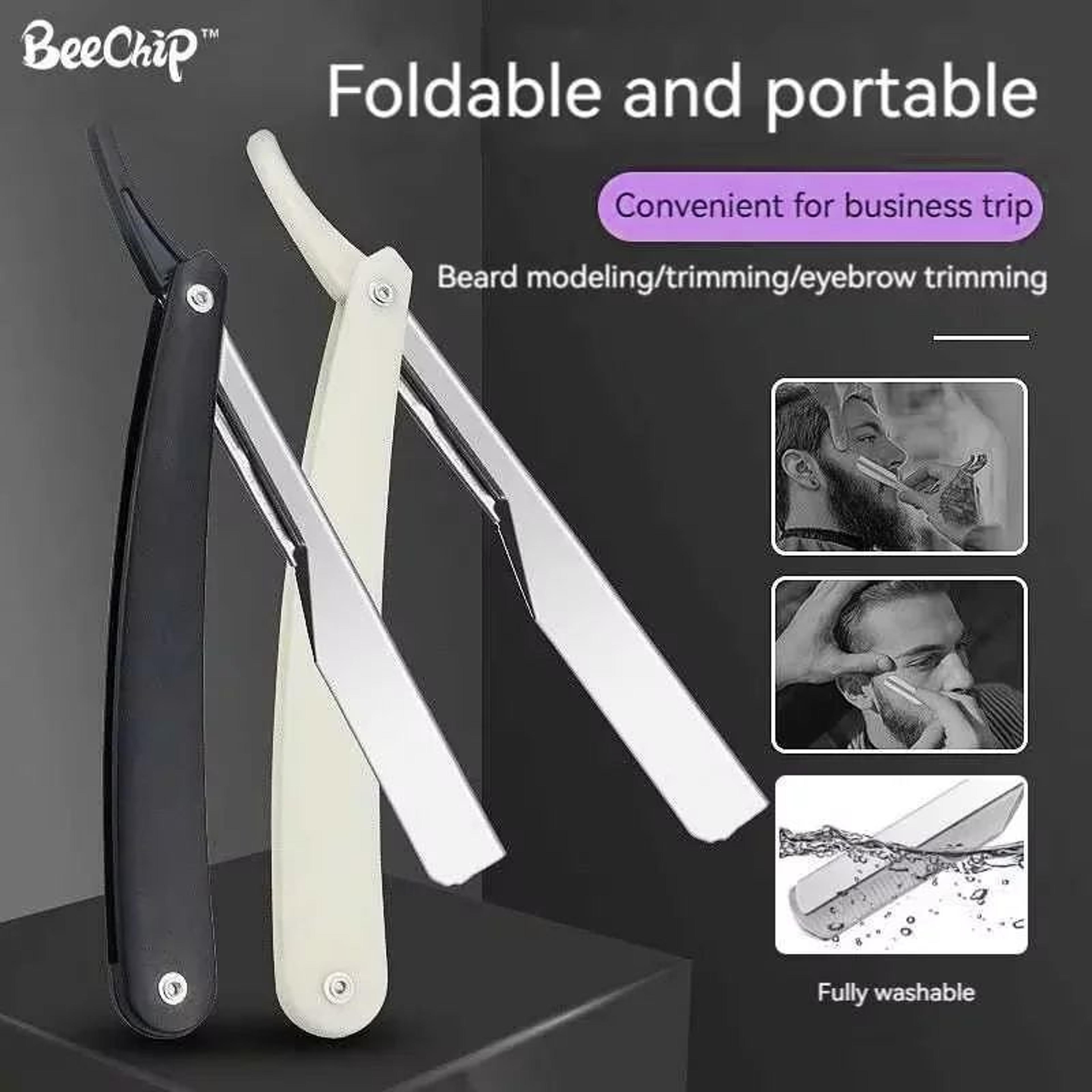 folding eyebrow razor & hairdressing tool - portable safety razor with replaceable blades