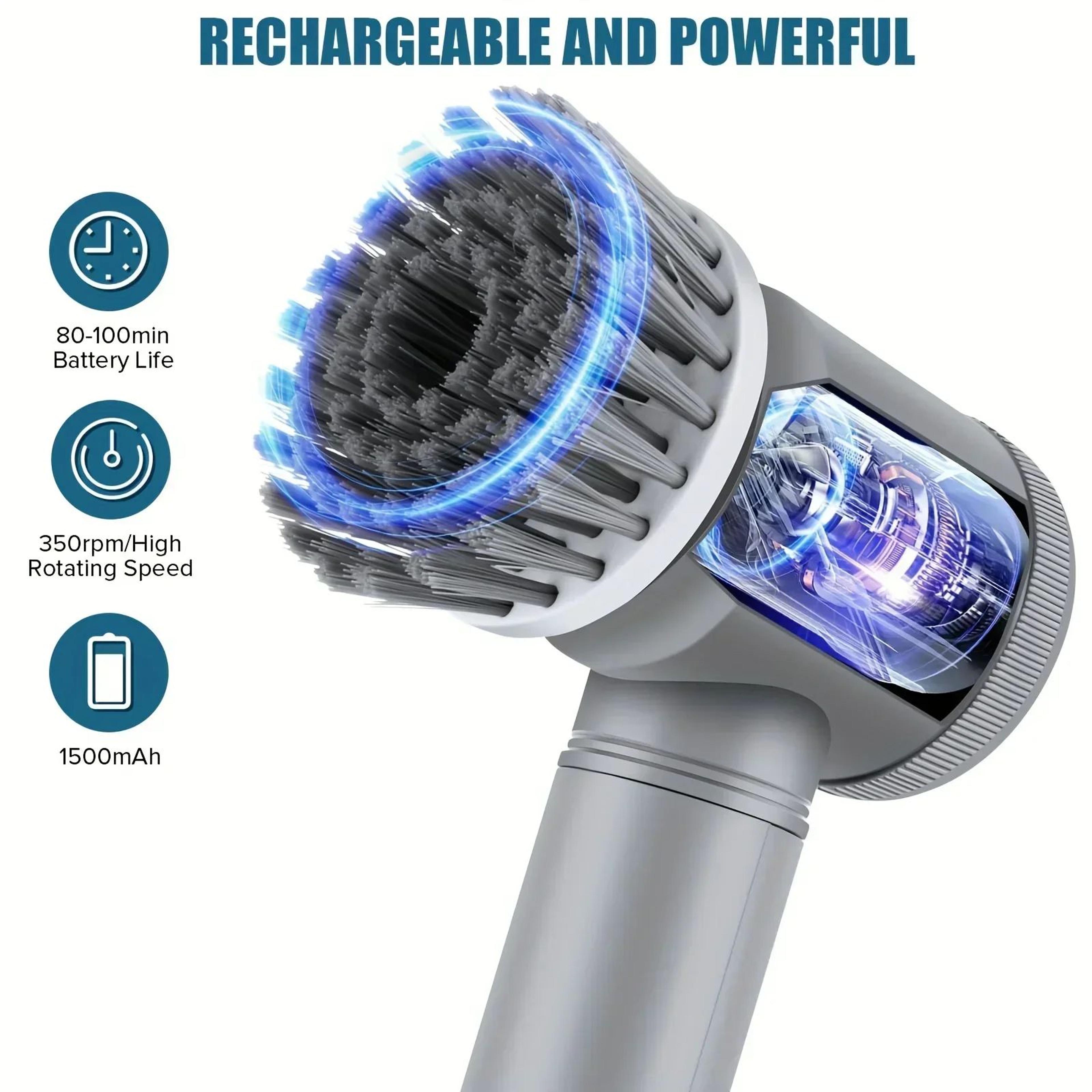 cordless electric spin scrubber with 5 heads – rechargeable cleaning brush for bathroom tiles, grout & kitchen