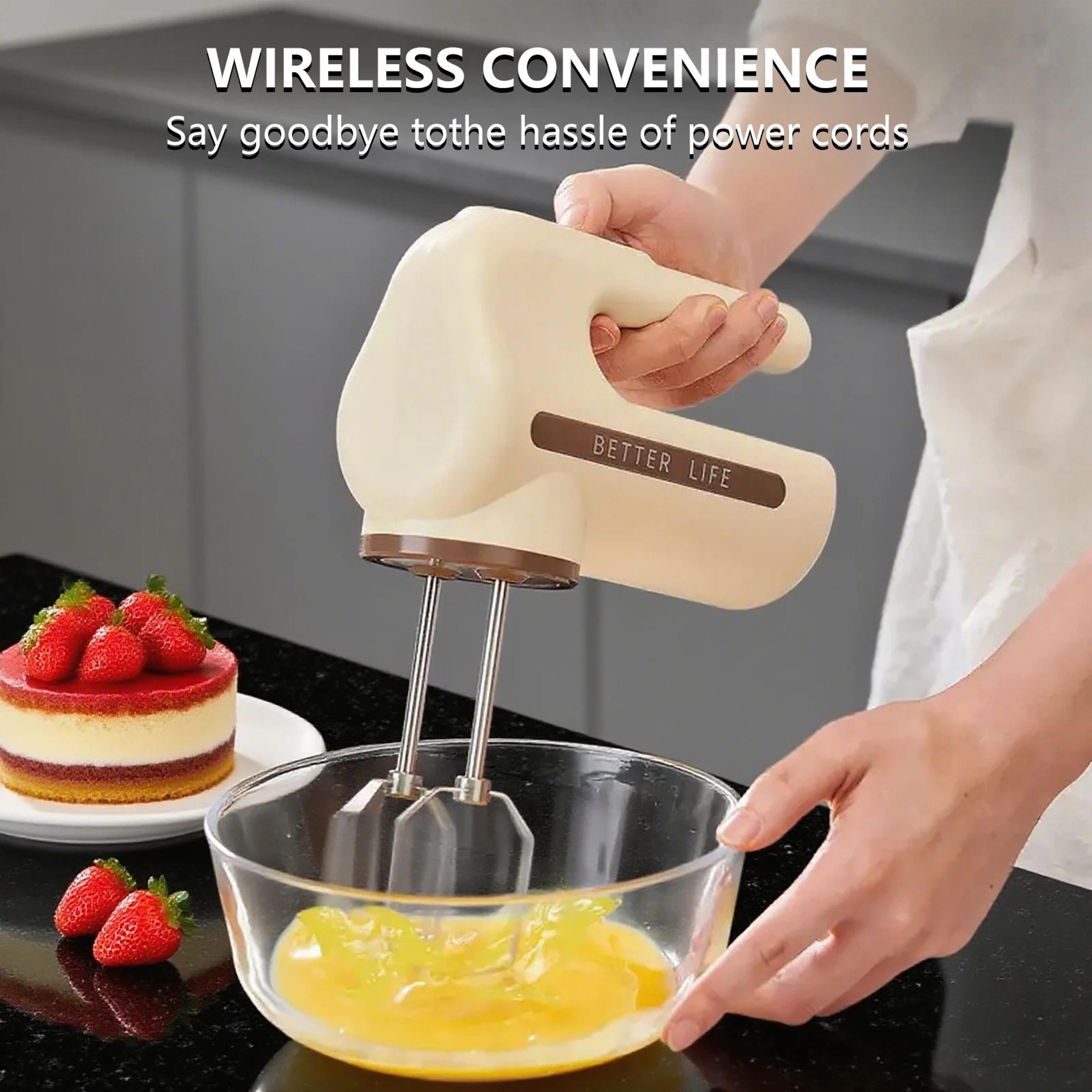 oneka cordless hand mixer – rechargeable 5-speed electric whisk with dual detachable beaters