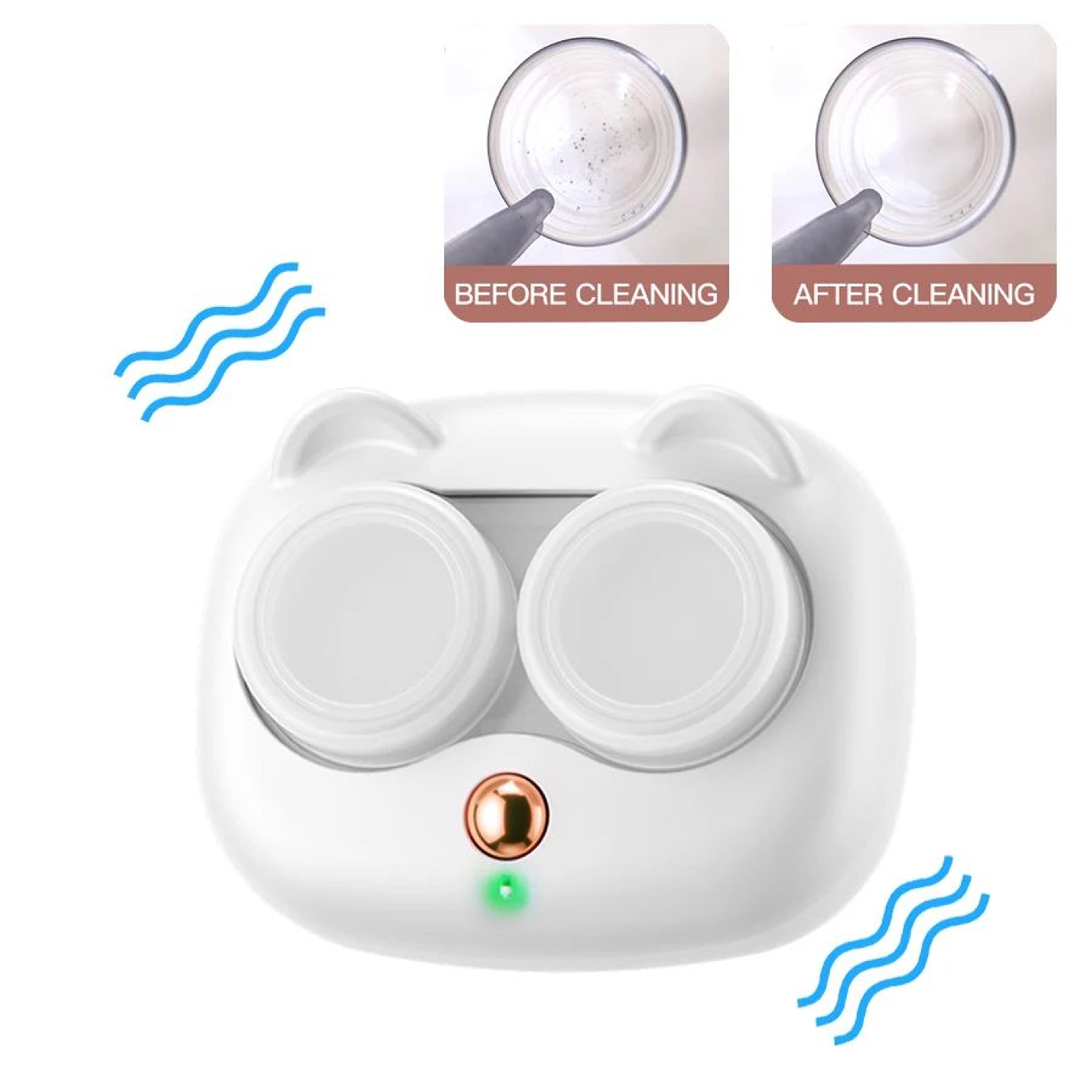portable cat-shape vibrating contact lens cleaner case – battery powered colored lens washer