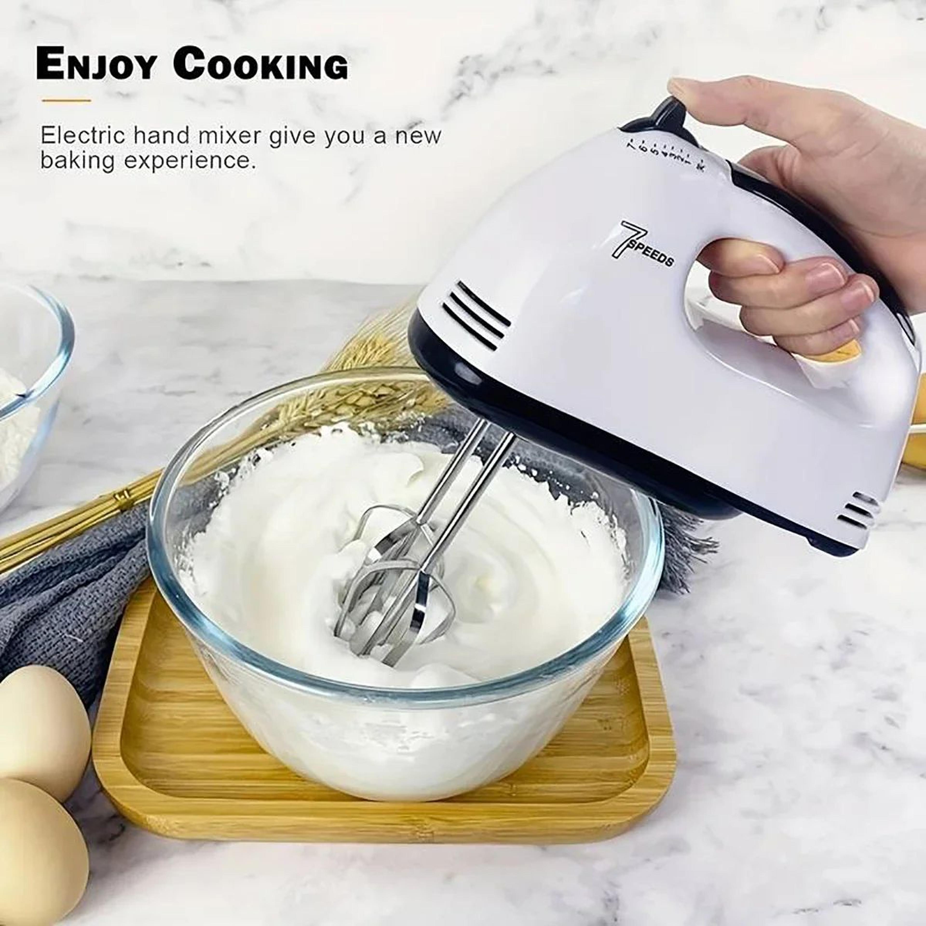 7-speed handheld electric mixer for baking & whipping – lightweight electric egg beater with dough hooks