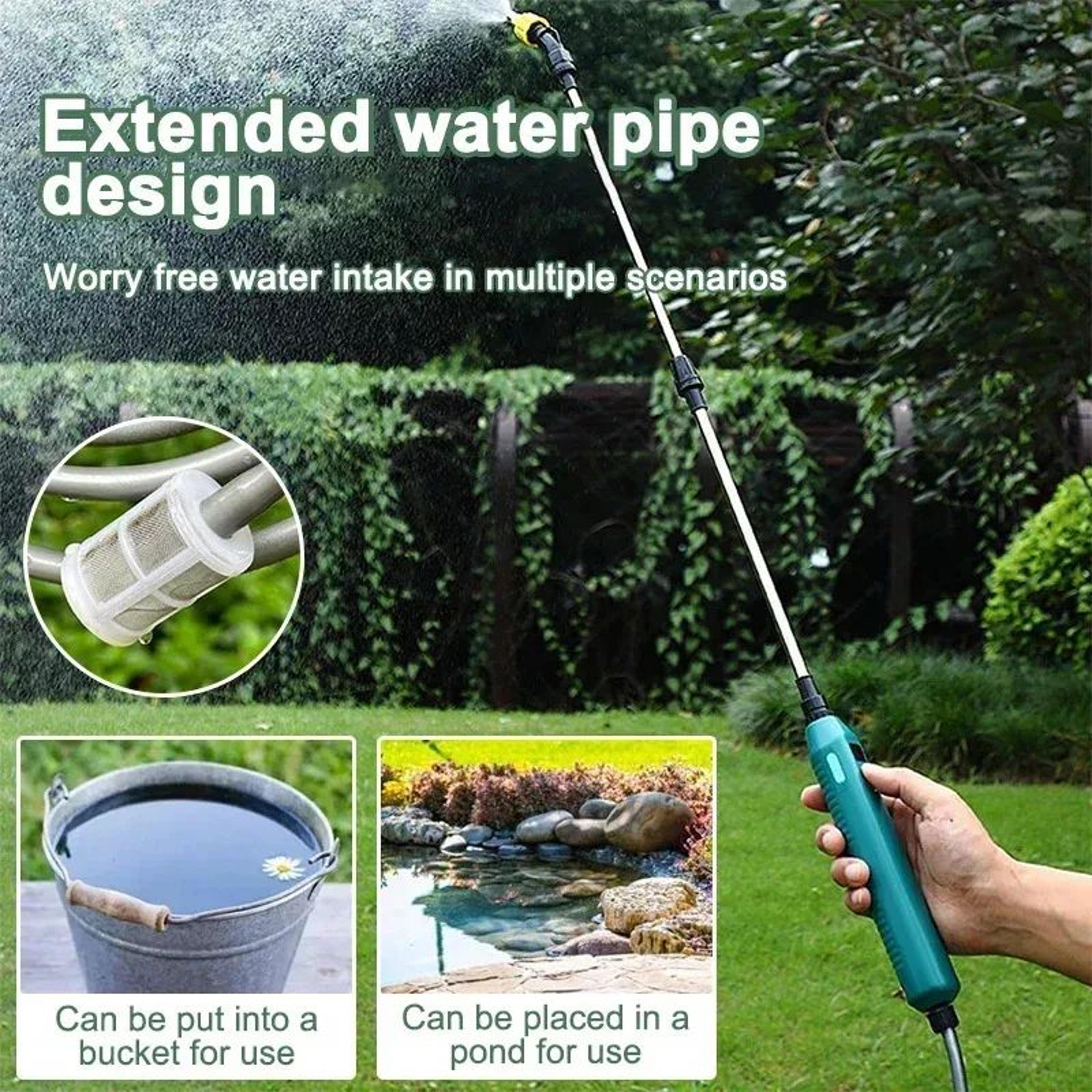 high-pressure electric garden sprayer (2400mah) with 3 nozzles & telescopic wand