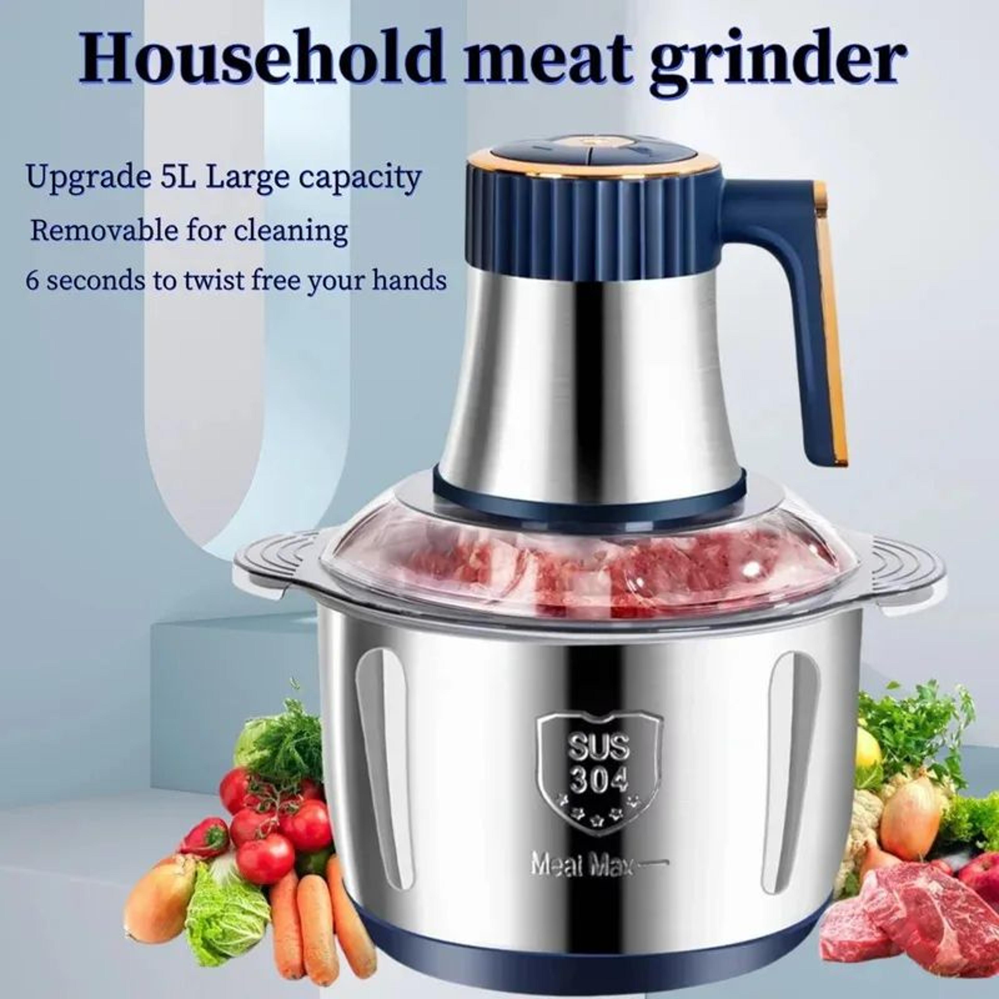 5l stainless steel electric meat grinder & food chopper, multi-speed vegetable processor