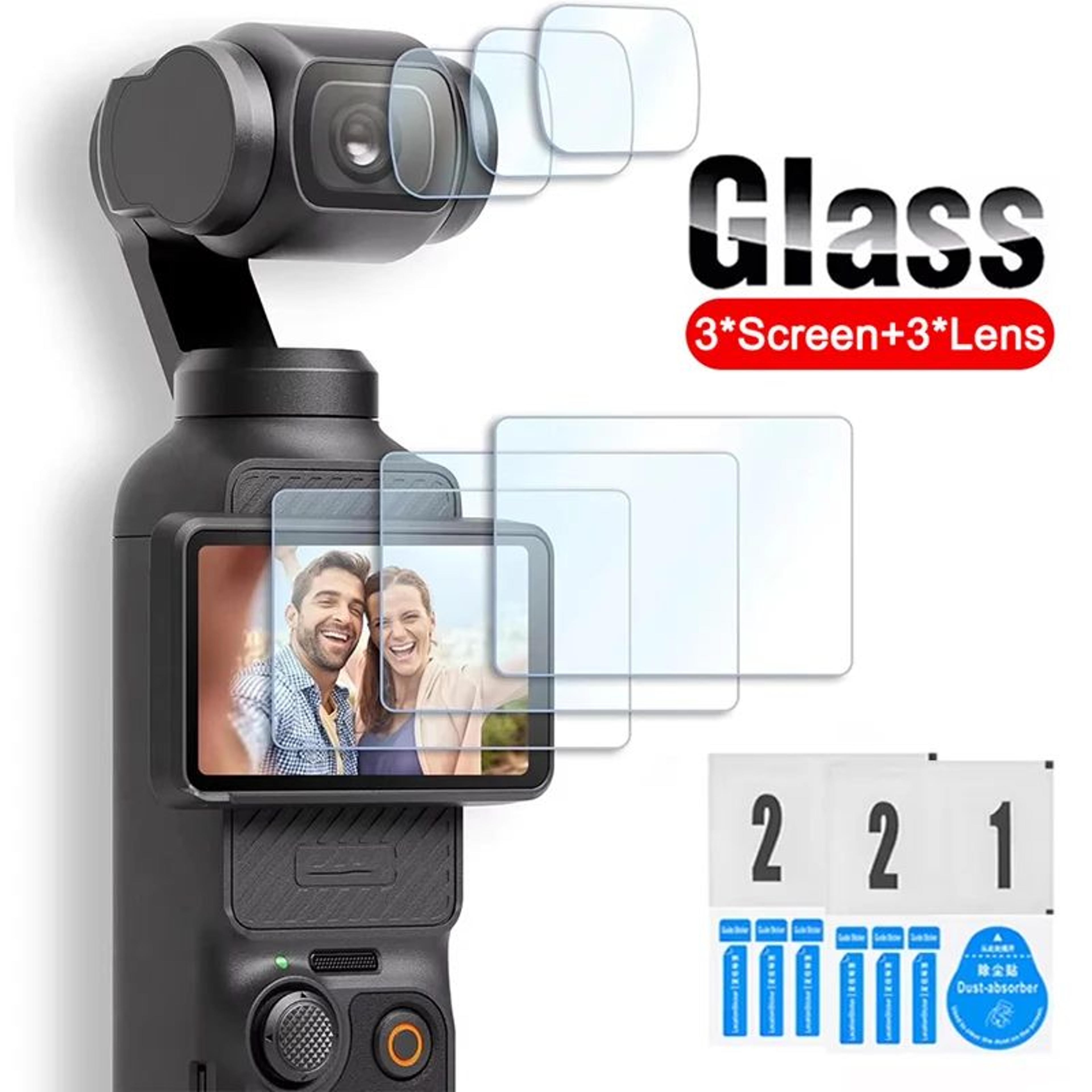 dji pocket 3 screen & lens tempered glass protector set – 9h anti-scratch clear film
