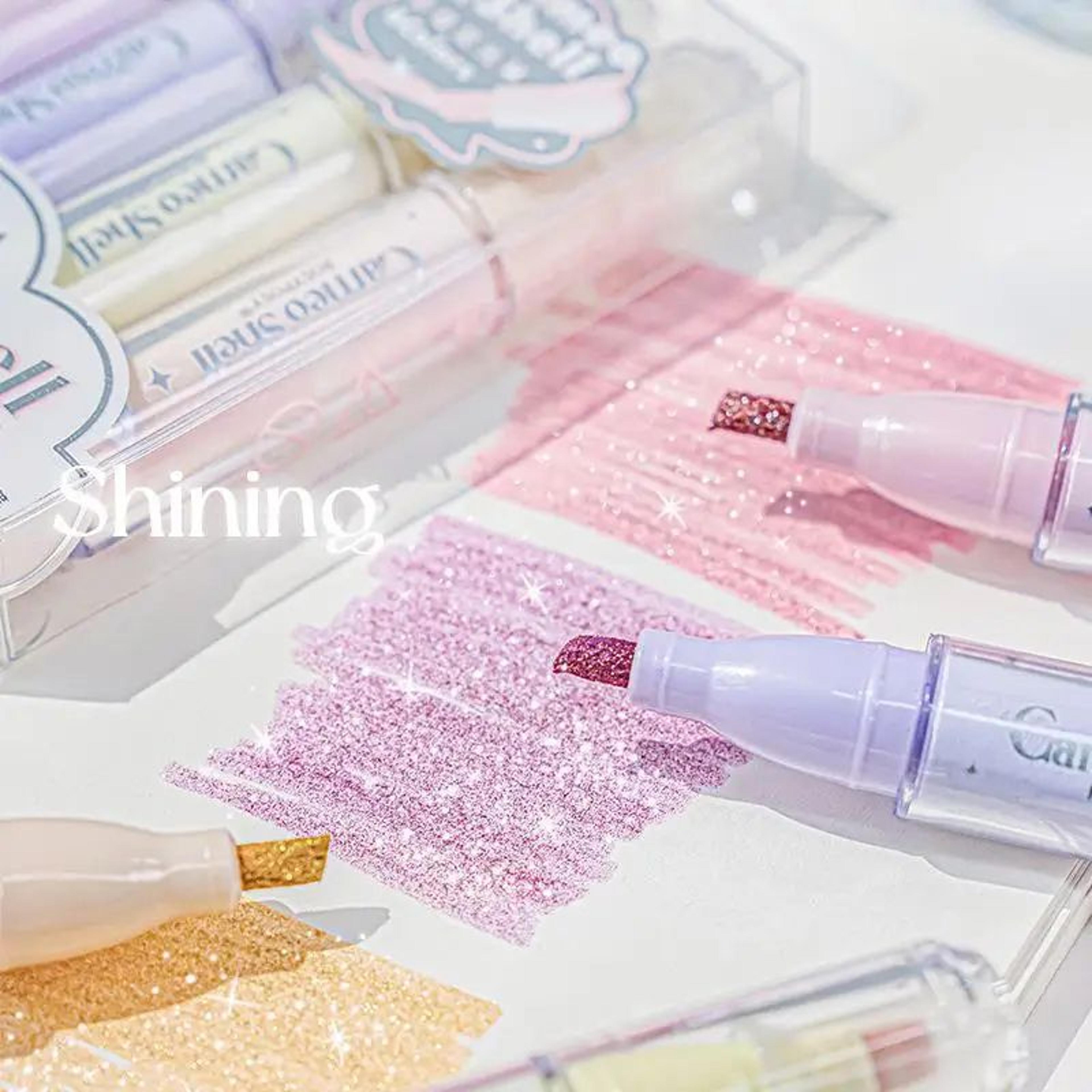 glitter highlighter pens 4-color set – shimmer marker set for journals, notes & scrapbooking