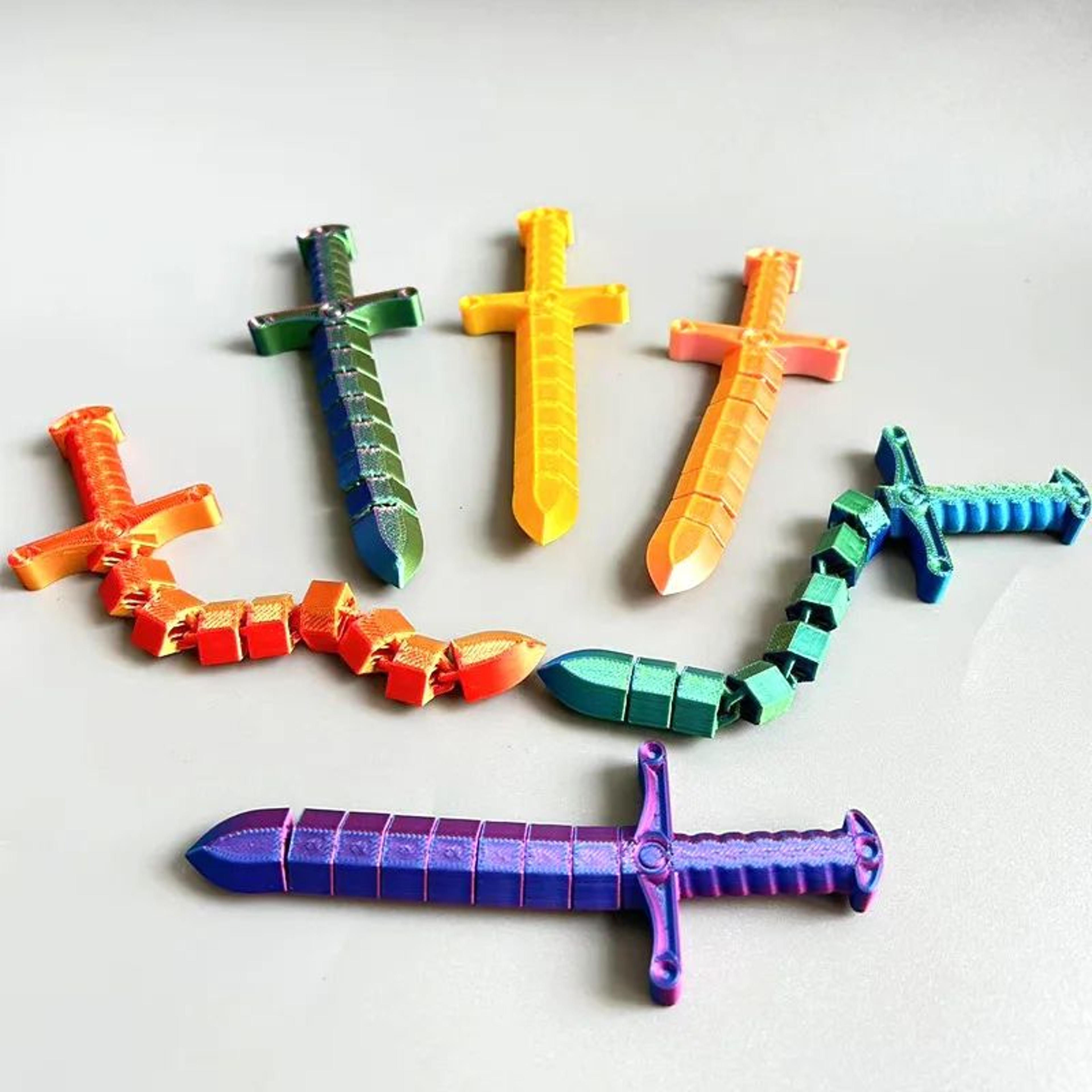 8.7-inch 3d printed sword whip, shape-shifting flexible articulated fidget sword