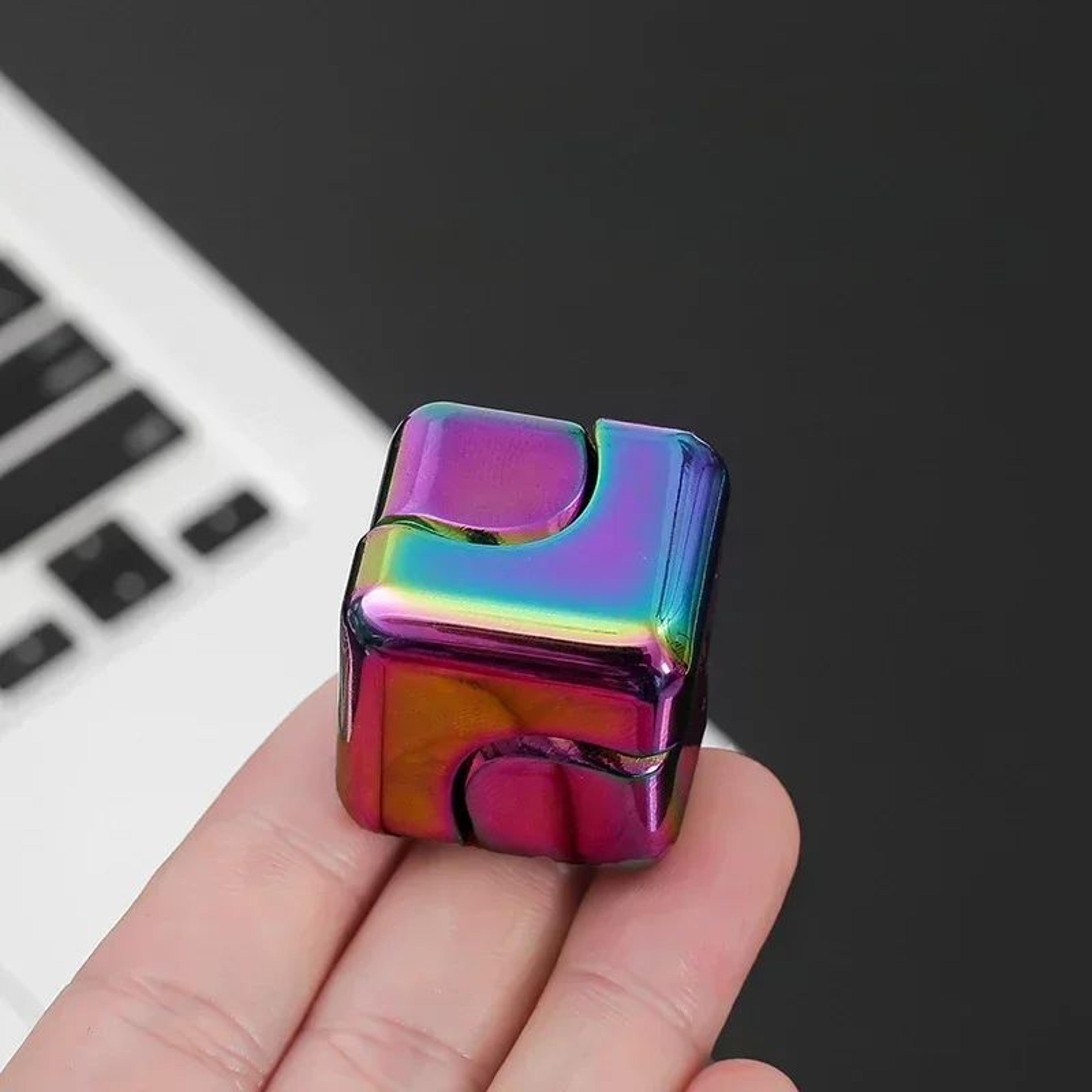 metal cube fidget gyroscope – silent bearing spinner for stress relief & focus