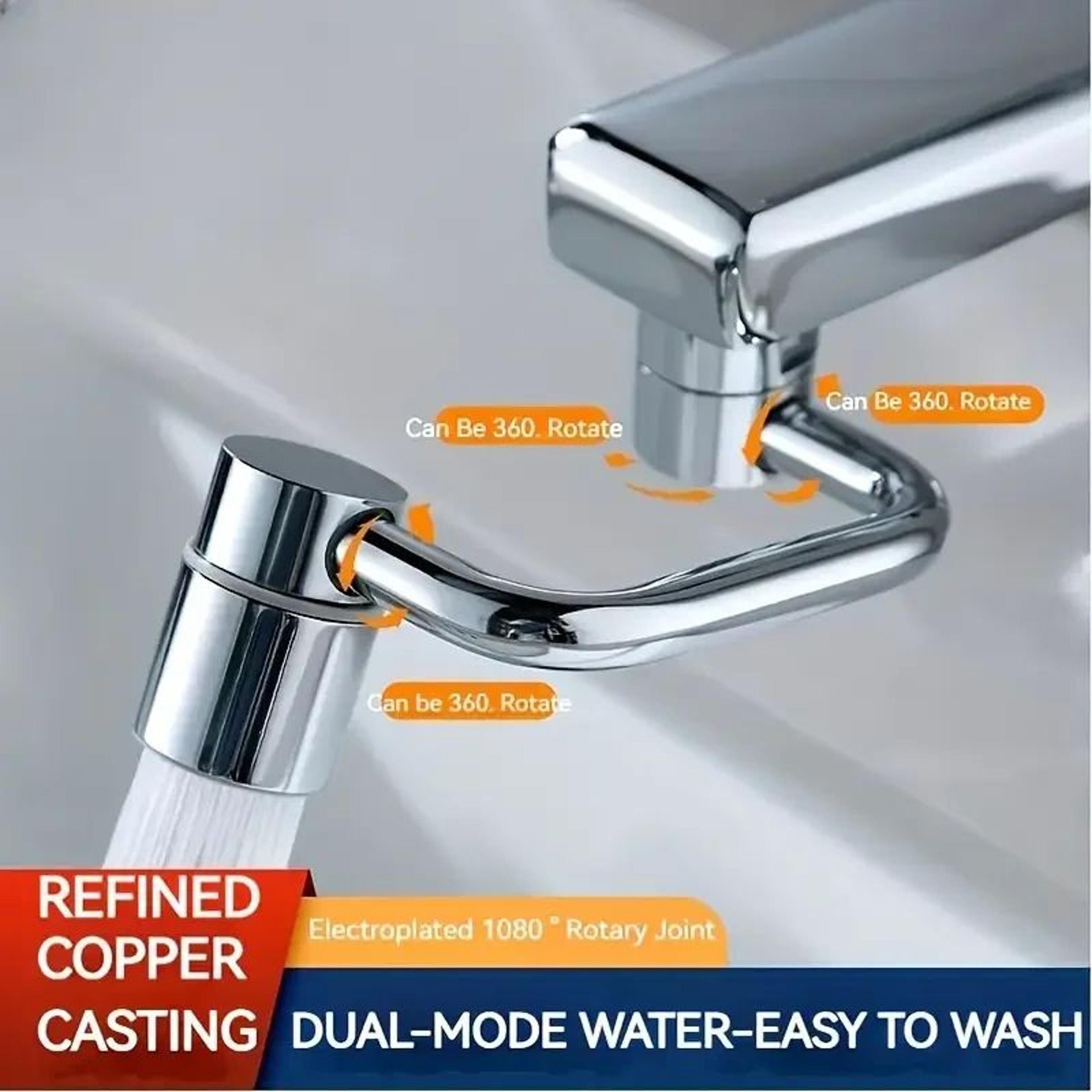 1080° swivel faucet extender with dual spray modes – splashproof rotatable faucet aerator extension for bathroom & kitch