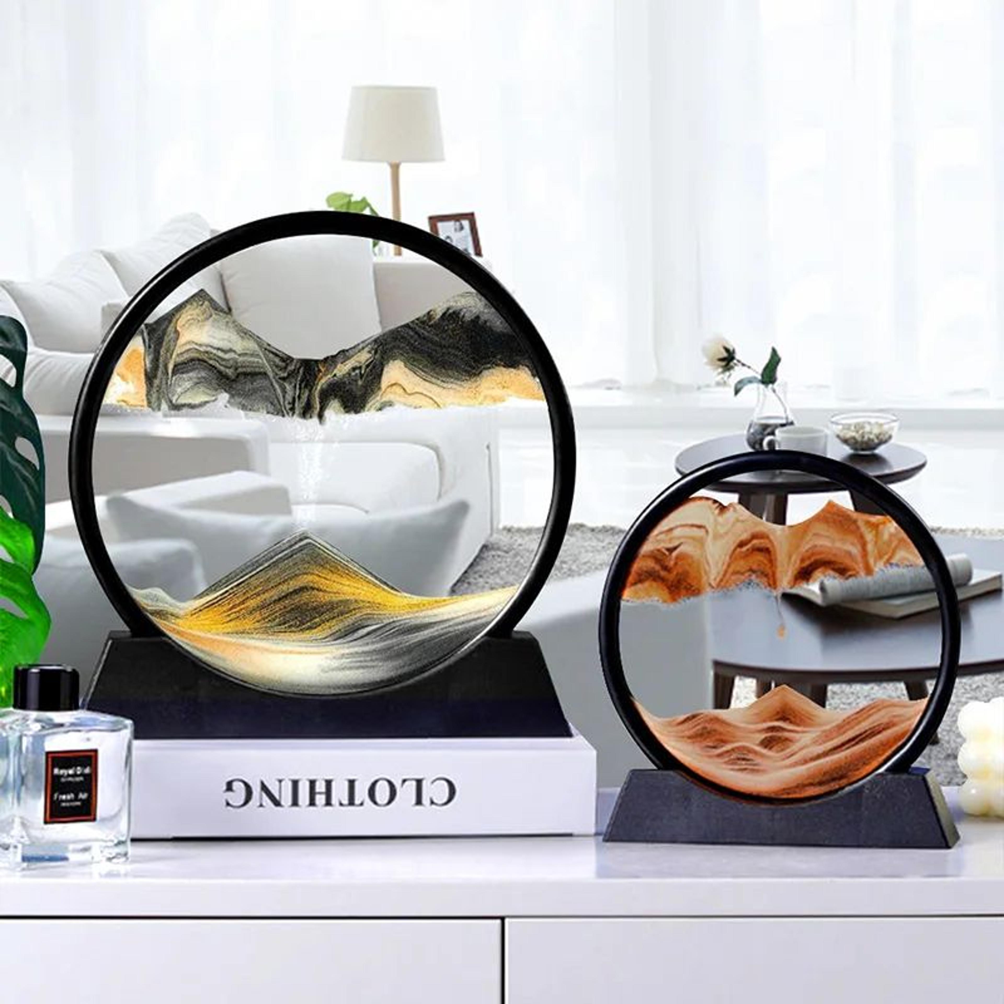 deep sea moving sand art picture – round glass 3d sandscape in motion frame (7" / 12")