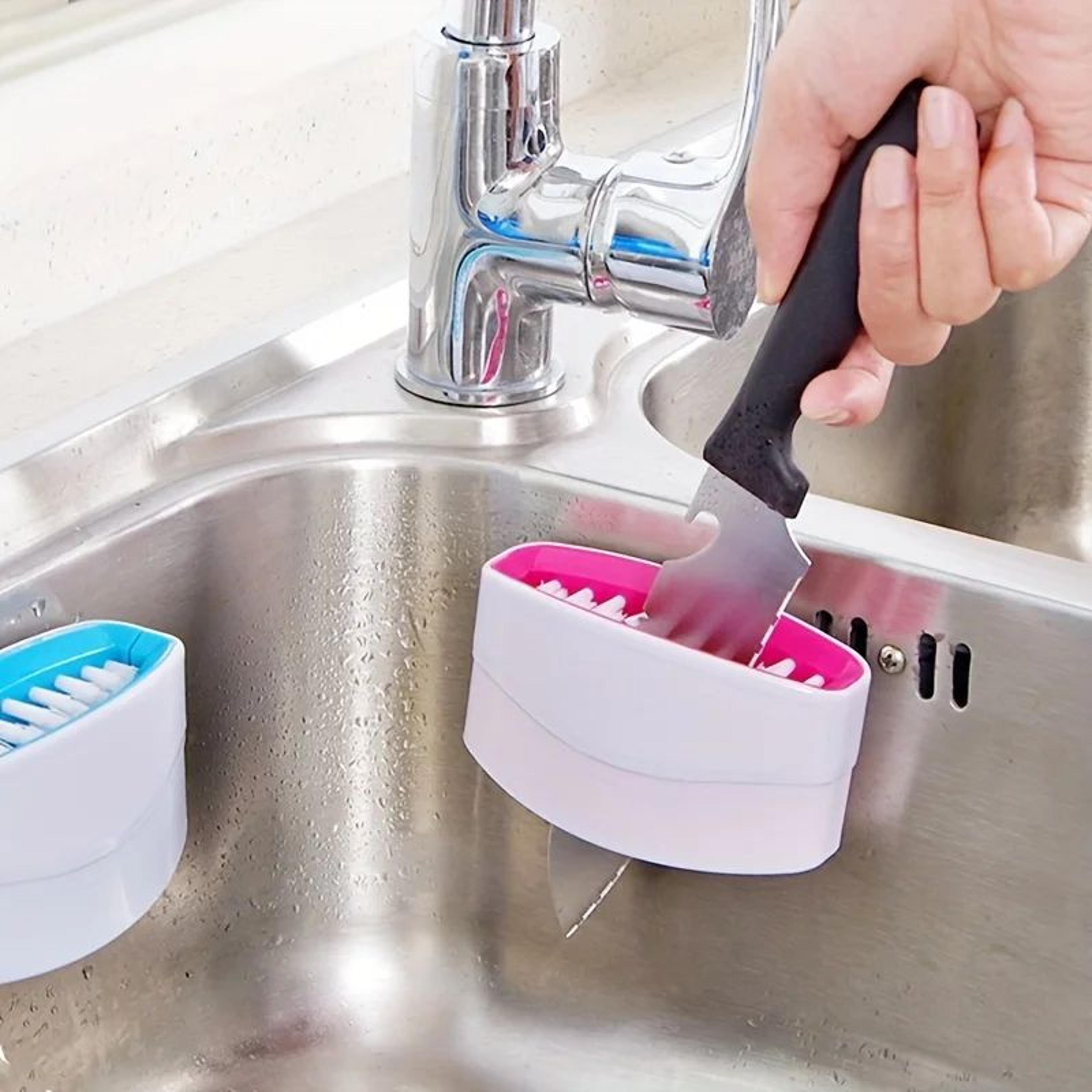suction-cup knife & cutlery cleaner brush – deep-clean tool for forks, spoons, and kitchen prep