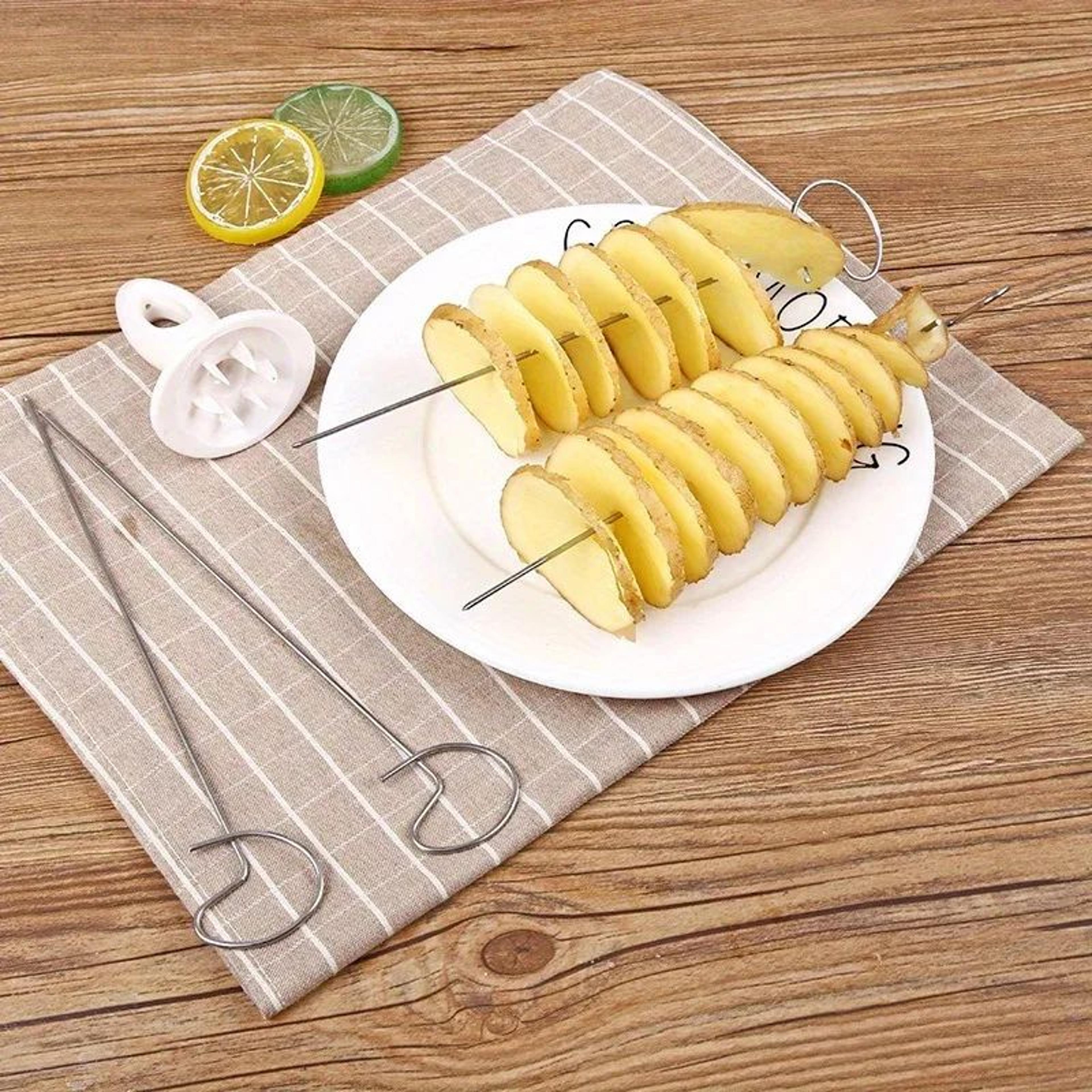 campfire spiral potato skewer kit – 6pc potato spiral cutter & campfire potato skewers set for bbq snacks