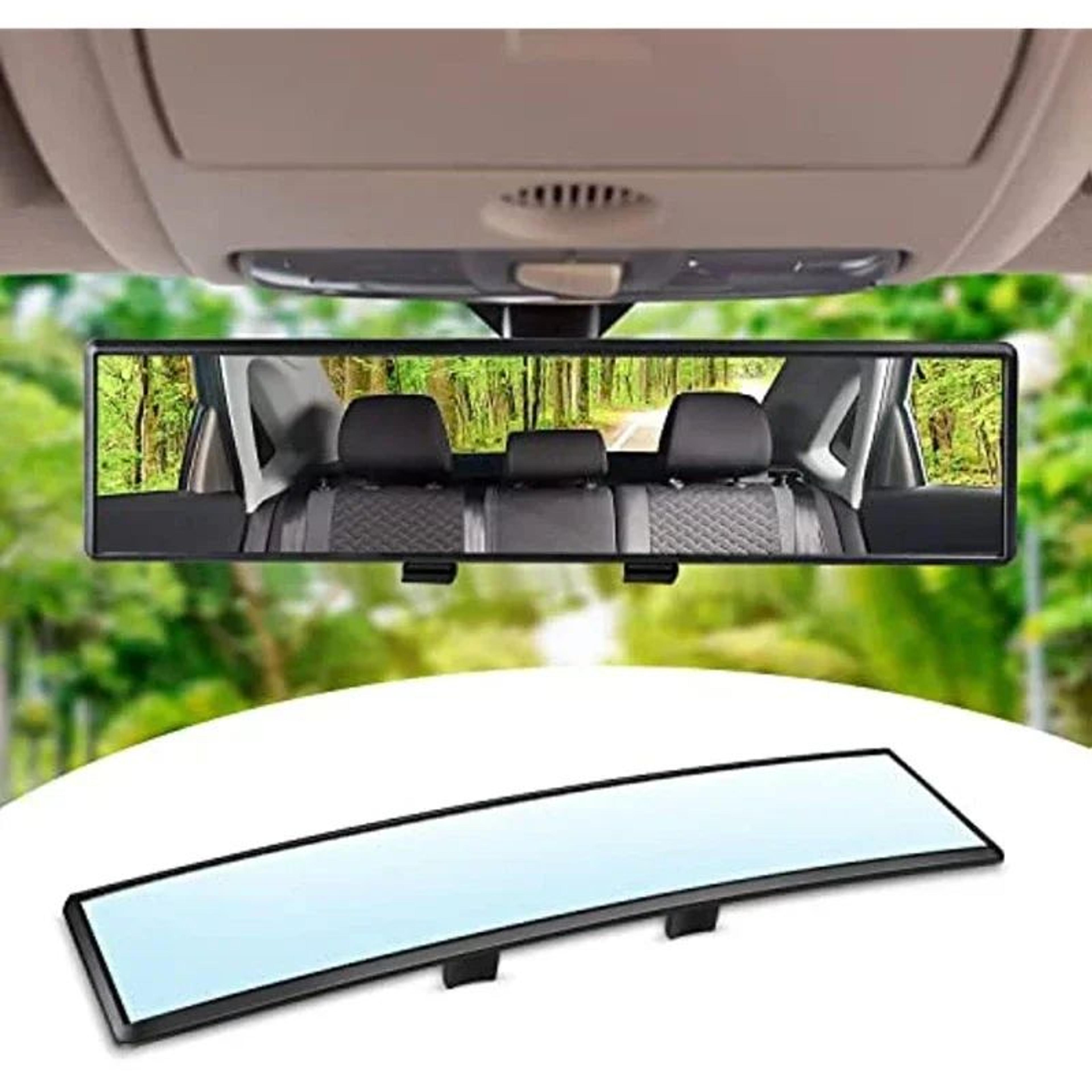 panoramic wide angle clip-on rearview mirror (white), anti-glare, blind-spot reducing interior mirror
