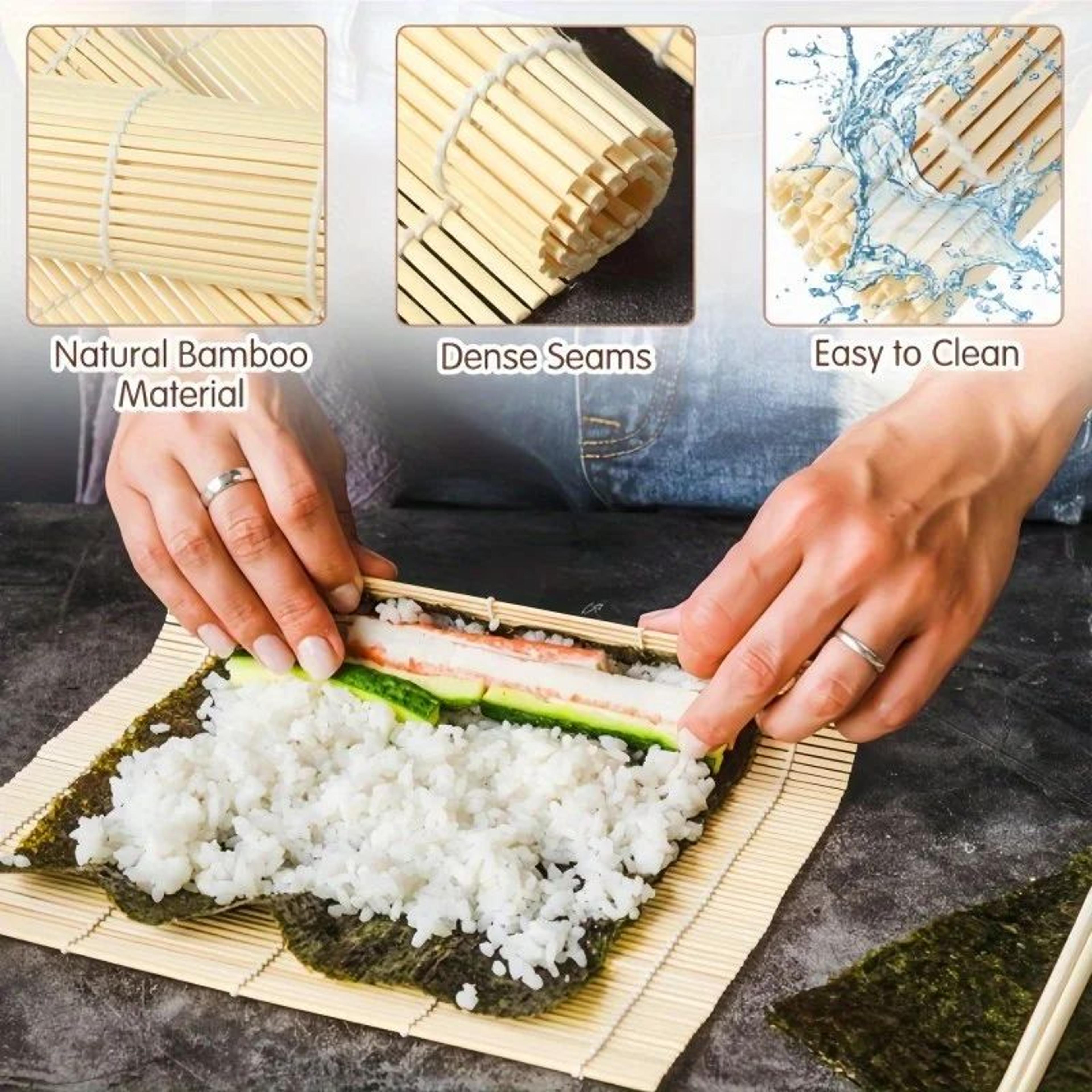 2-pack bamboo sushi rolling mat set, non-stick bamboo sushi rolling mat for easy homemade sushi & gimbap