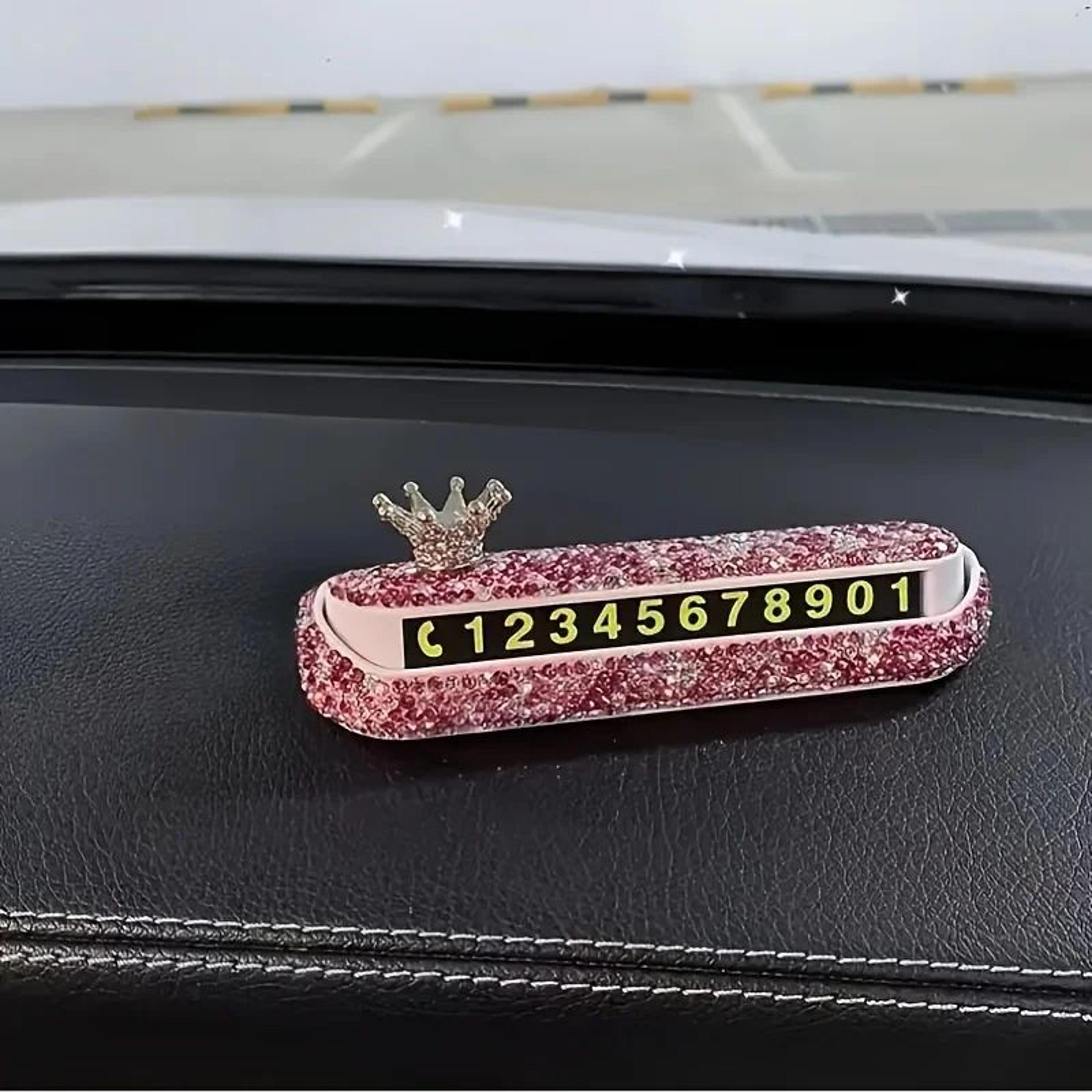 diamond-studded temporary parking phone number plate, privacy-flip dashboard car number sign