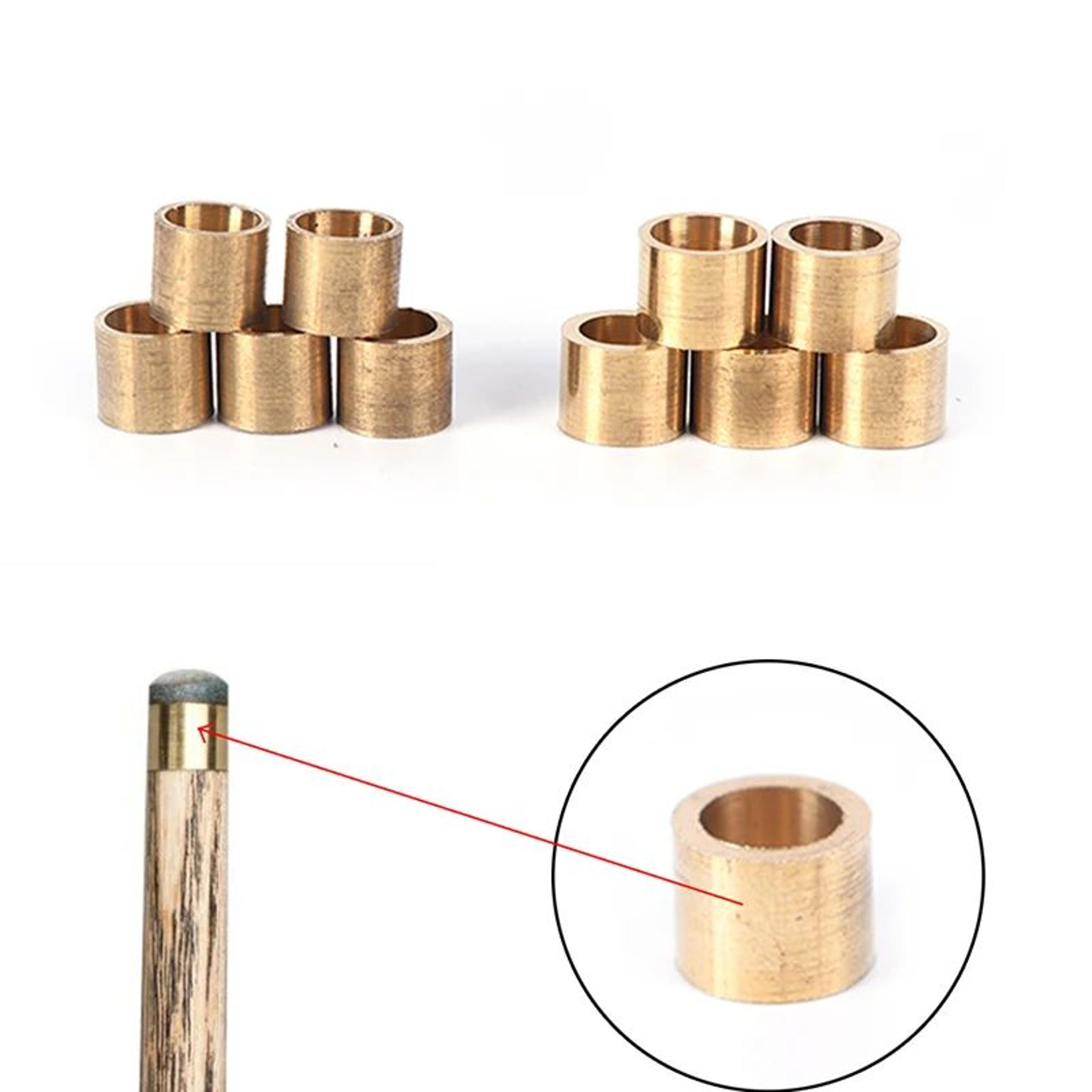 5-pack copper/brass pool cue ferrules (9mm & 10mm) – snooker cue repair ferrule set