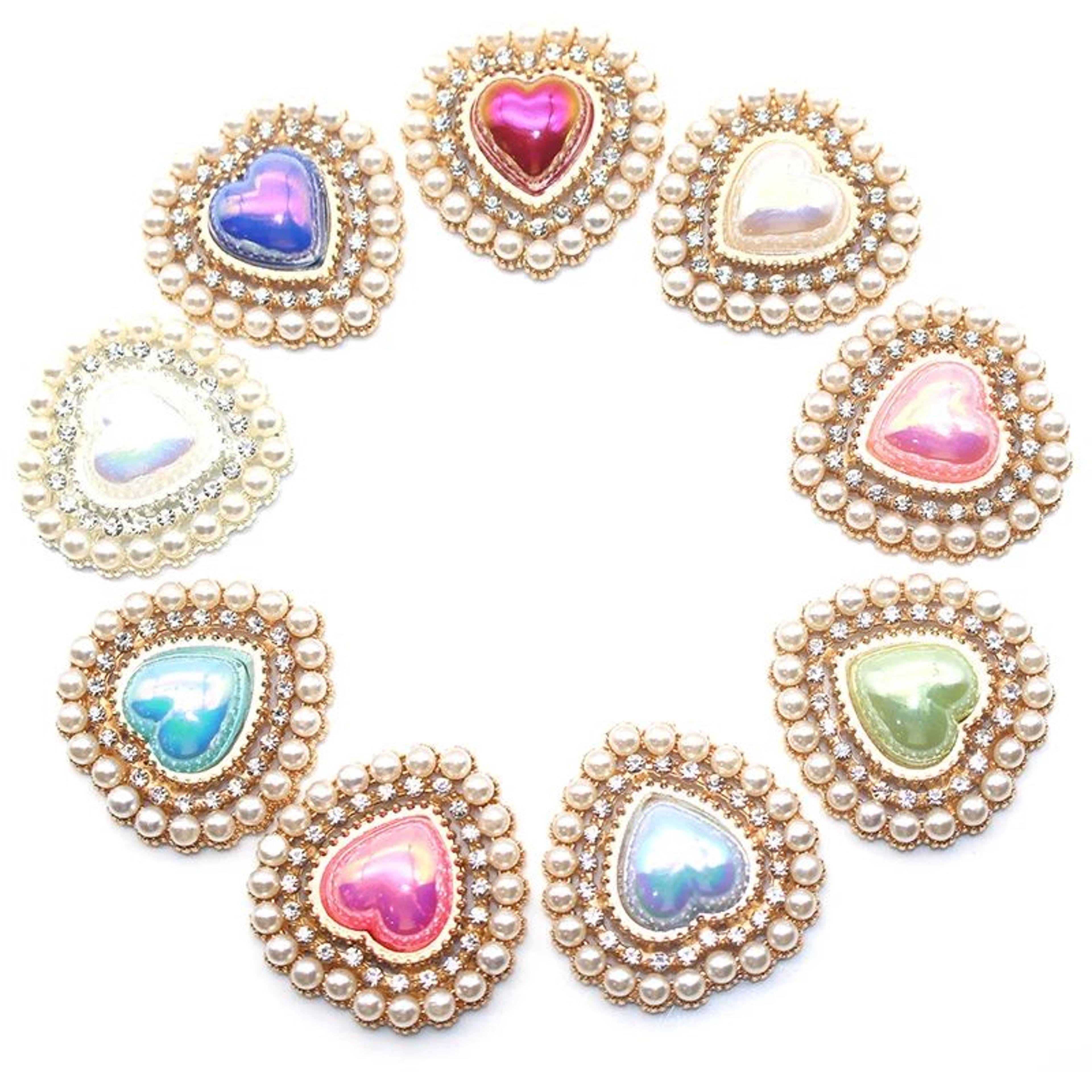 peach heart pearl rhinestone charm – alloy diy jewelry embellishment for hair clips, clothing & wedding crafts
