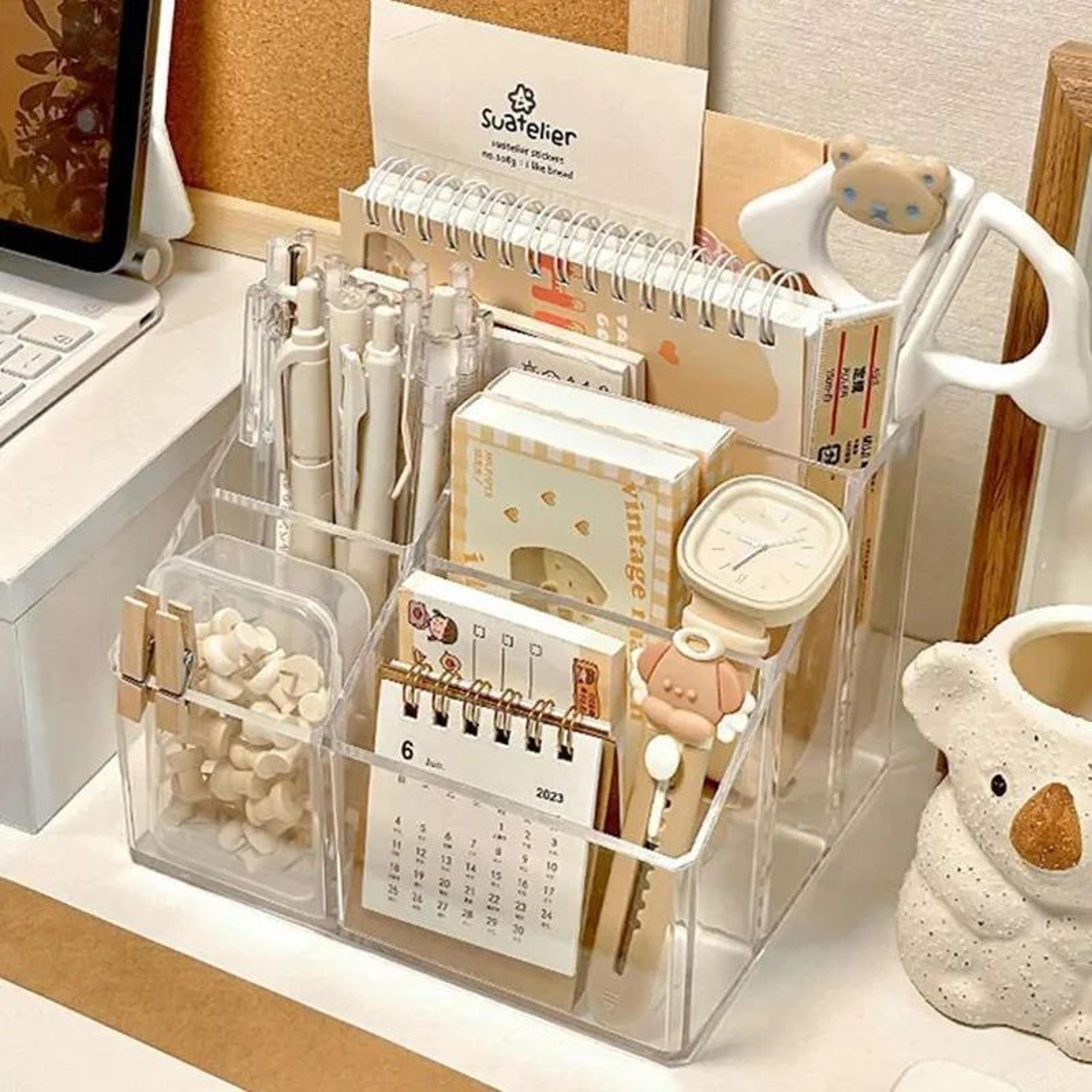 clear acrylic desk organizer box with divided compartments – large-capacity desktop storage