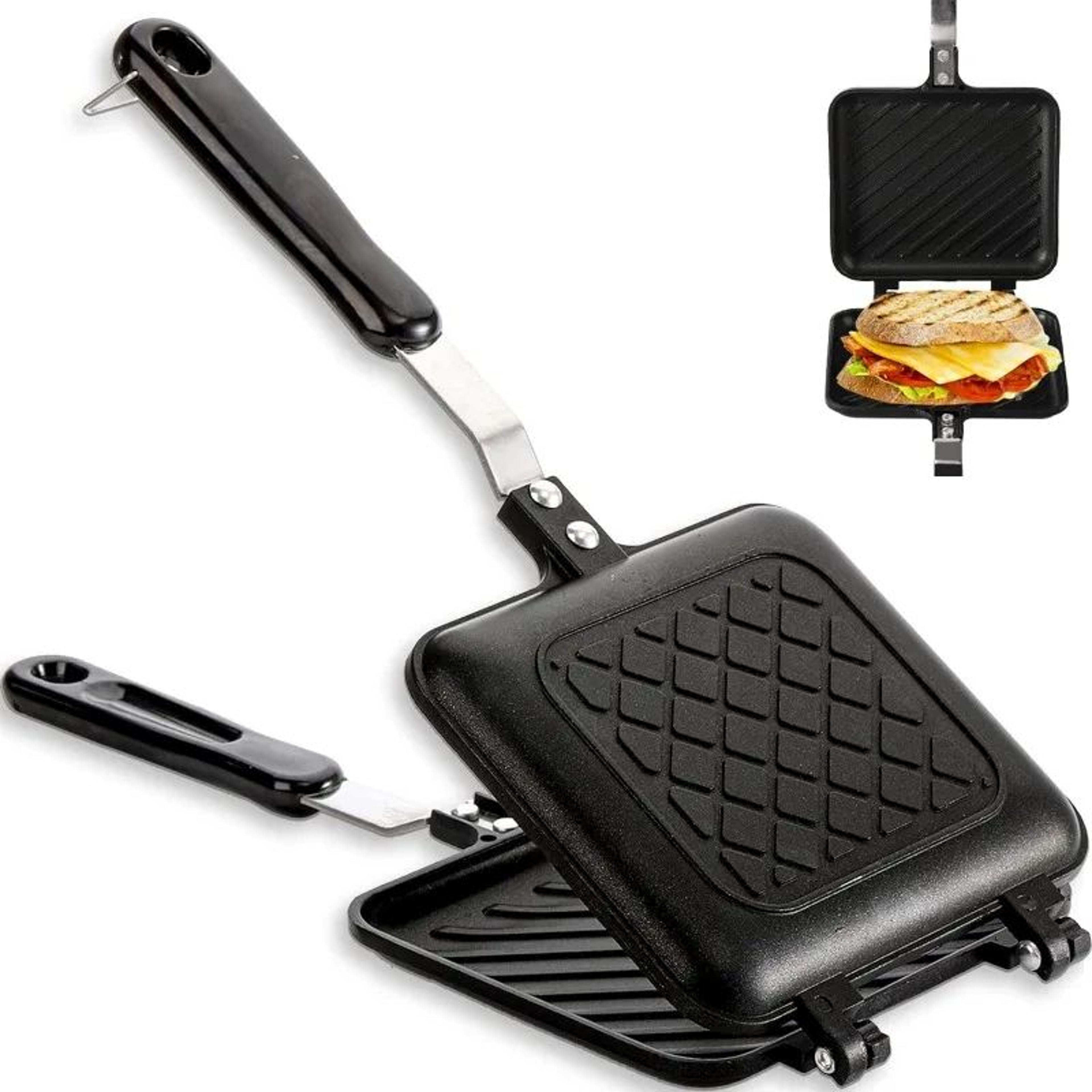 stovetop sandwich maker aluminum flip panini press pan with non-stick plates for crispy toasts & grilled cheese