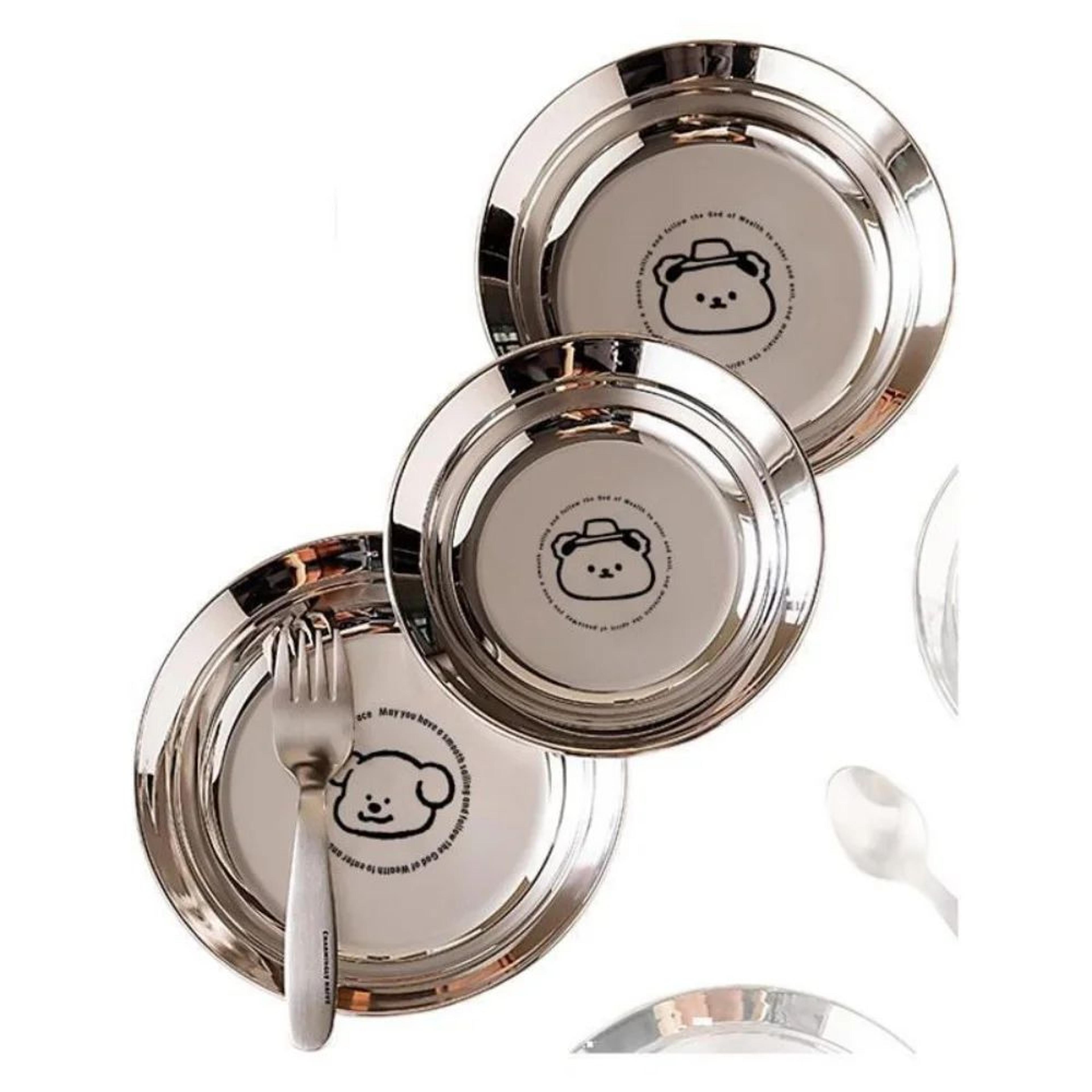 stainless steel mini round plates - portion control, unbreakable & dishwasher safe