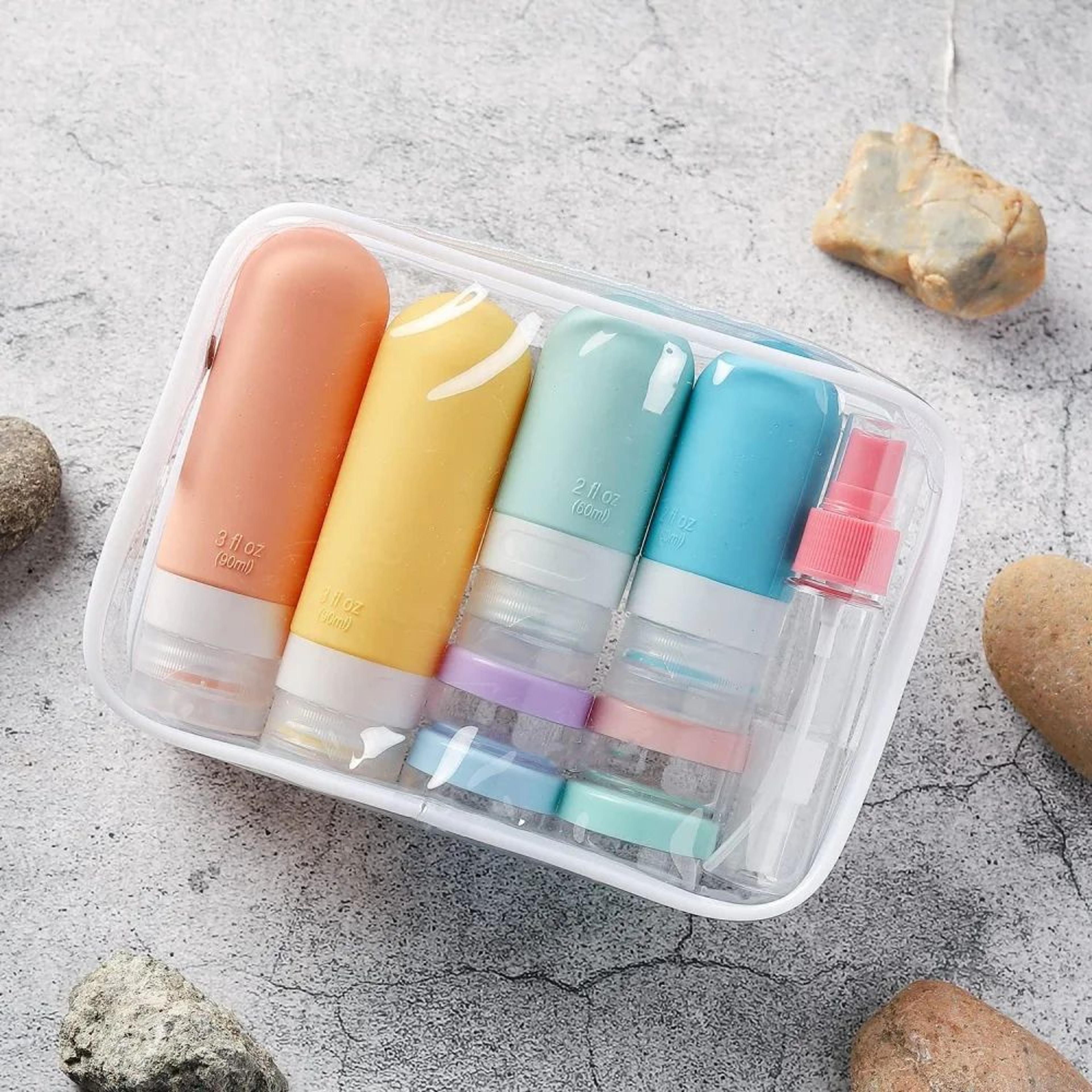 tsa-approved 16-piece leak-proof silicone travel bottle set – refillable toiletry containers with jars, sprayers & carry