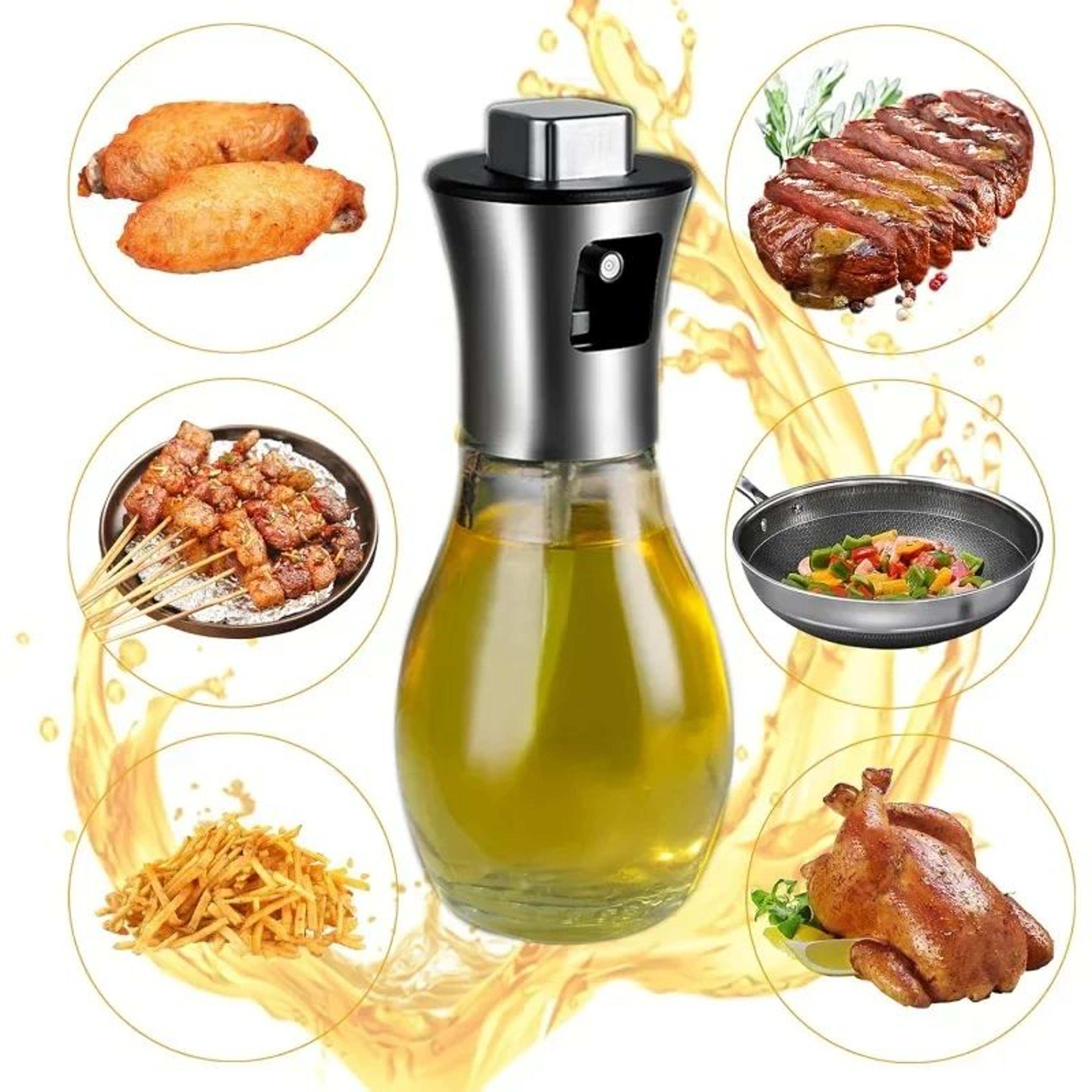 stainless steel oil sprayer for cooking (200ml) with funnel - refillable olive oil sprayer for air fryer, salad & bbq
