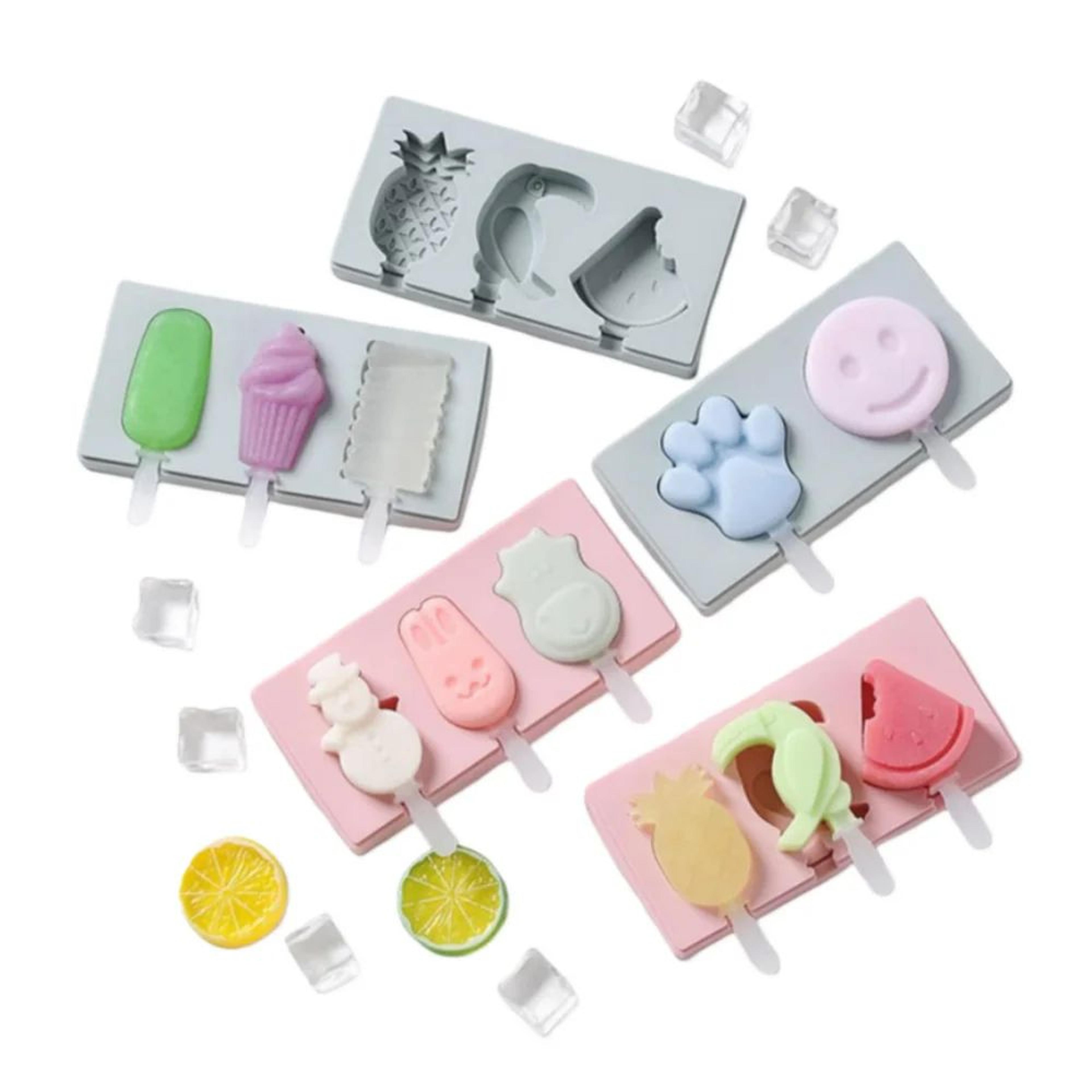cartoon animal silicone popsicle mold set – mini reusable ice cream molds with lids for diy frozen treats