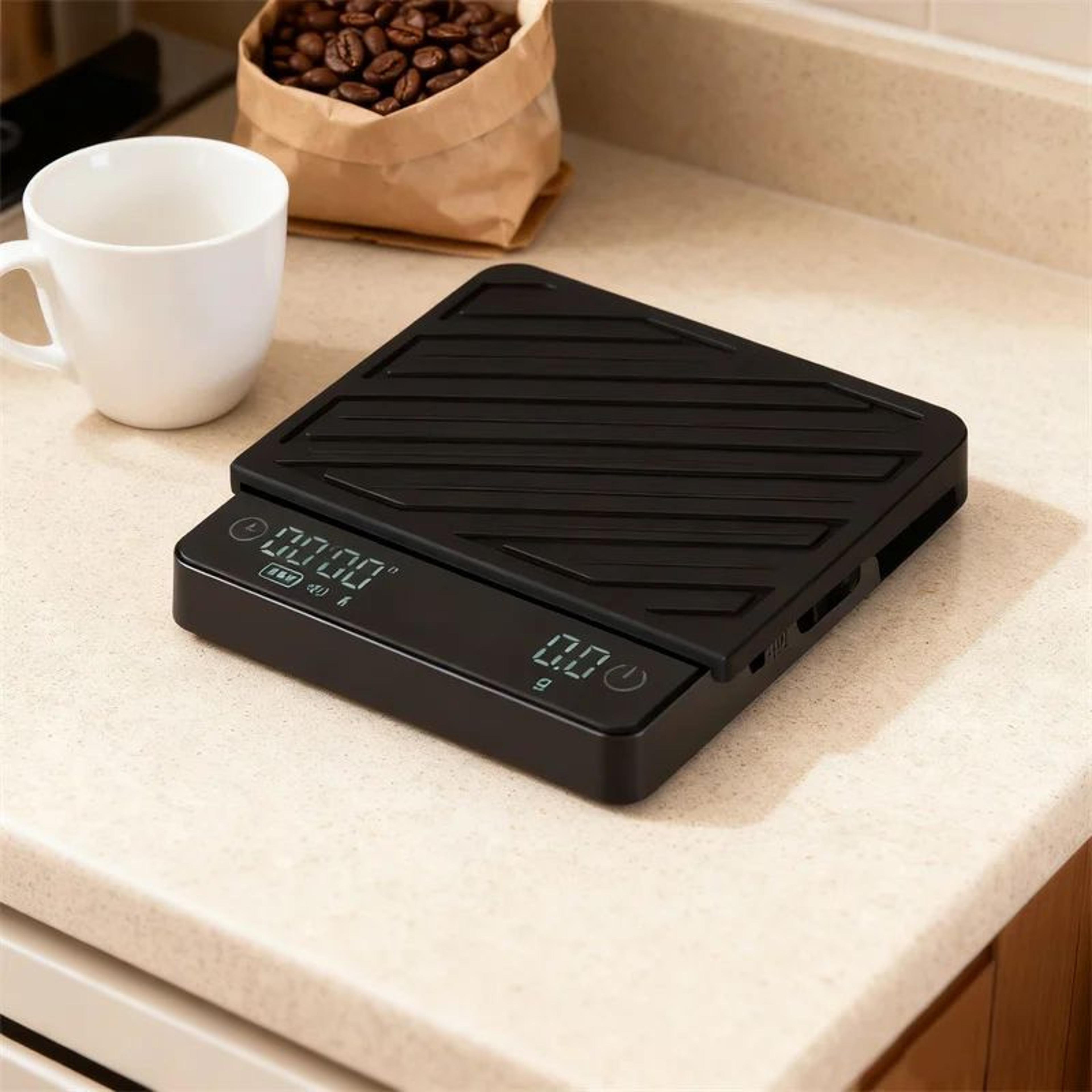 smart pour-over coffee scale with flow rate monitoring & rechargeable precision