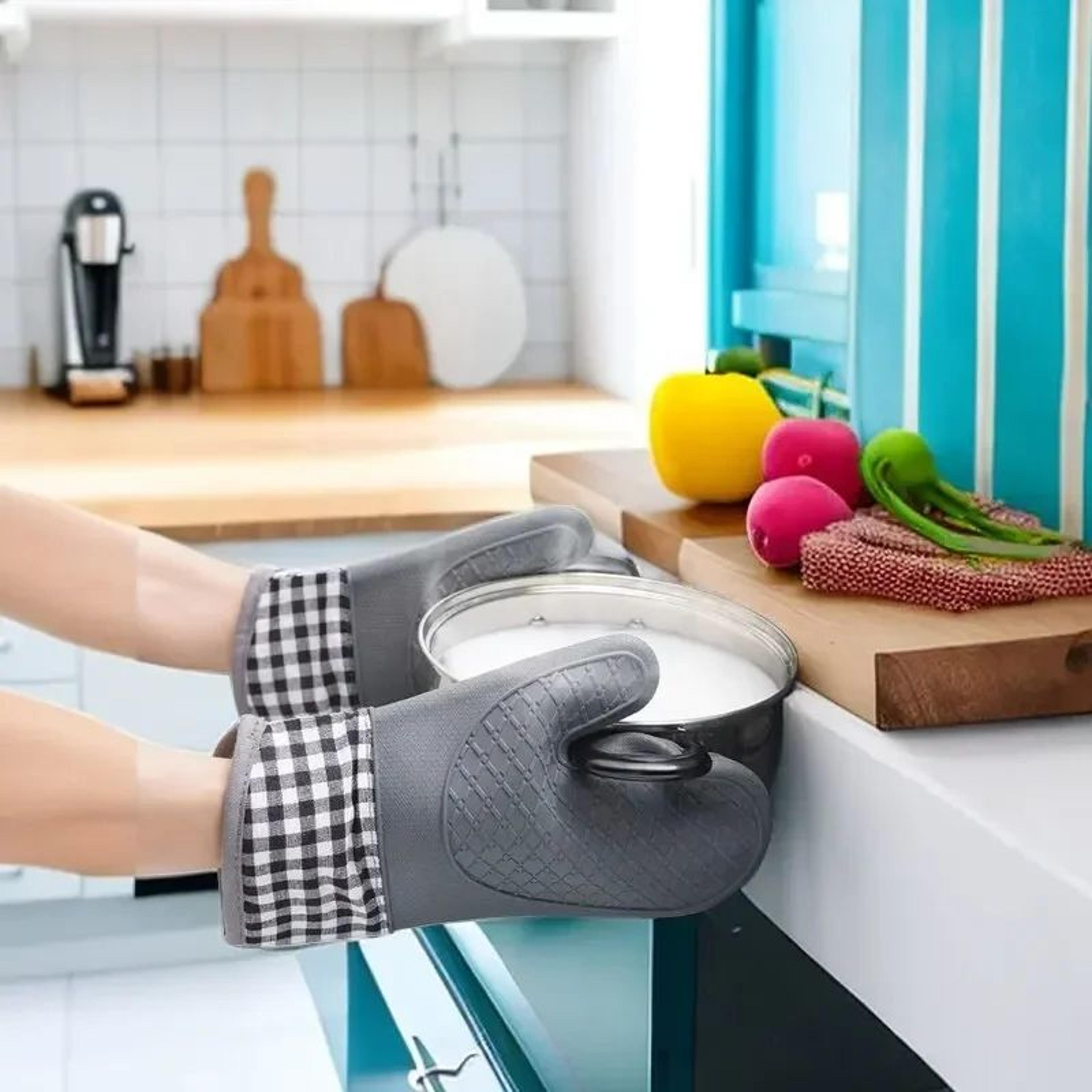 silicone insulated oven gloves - heat resistant, non-slip grip, thick anti-scald protection