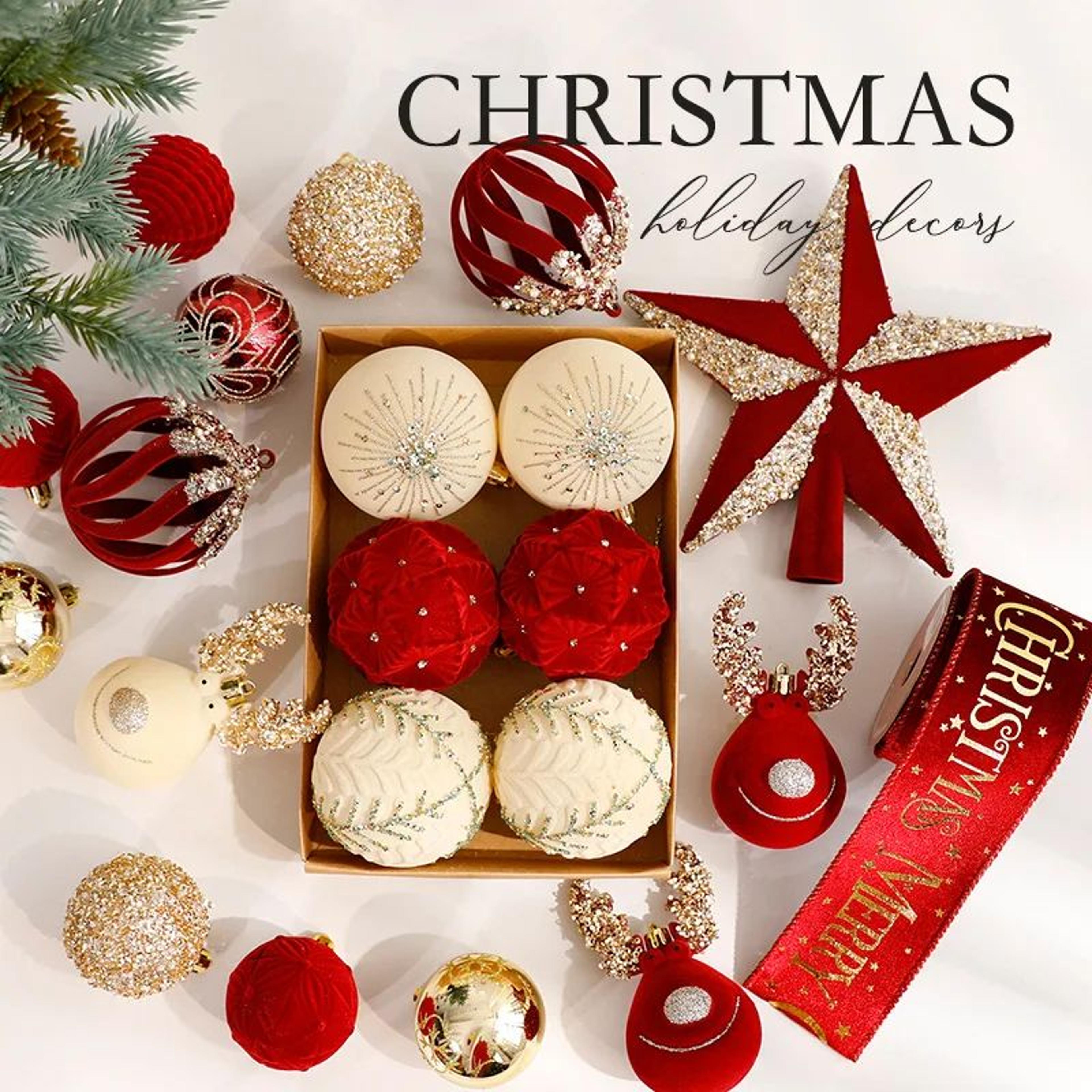premium flocked christmas ball ornaments – elegant christmas tree decorations & window display ornaments
