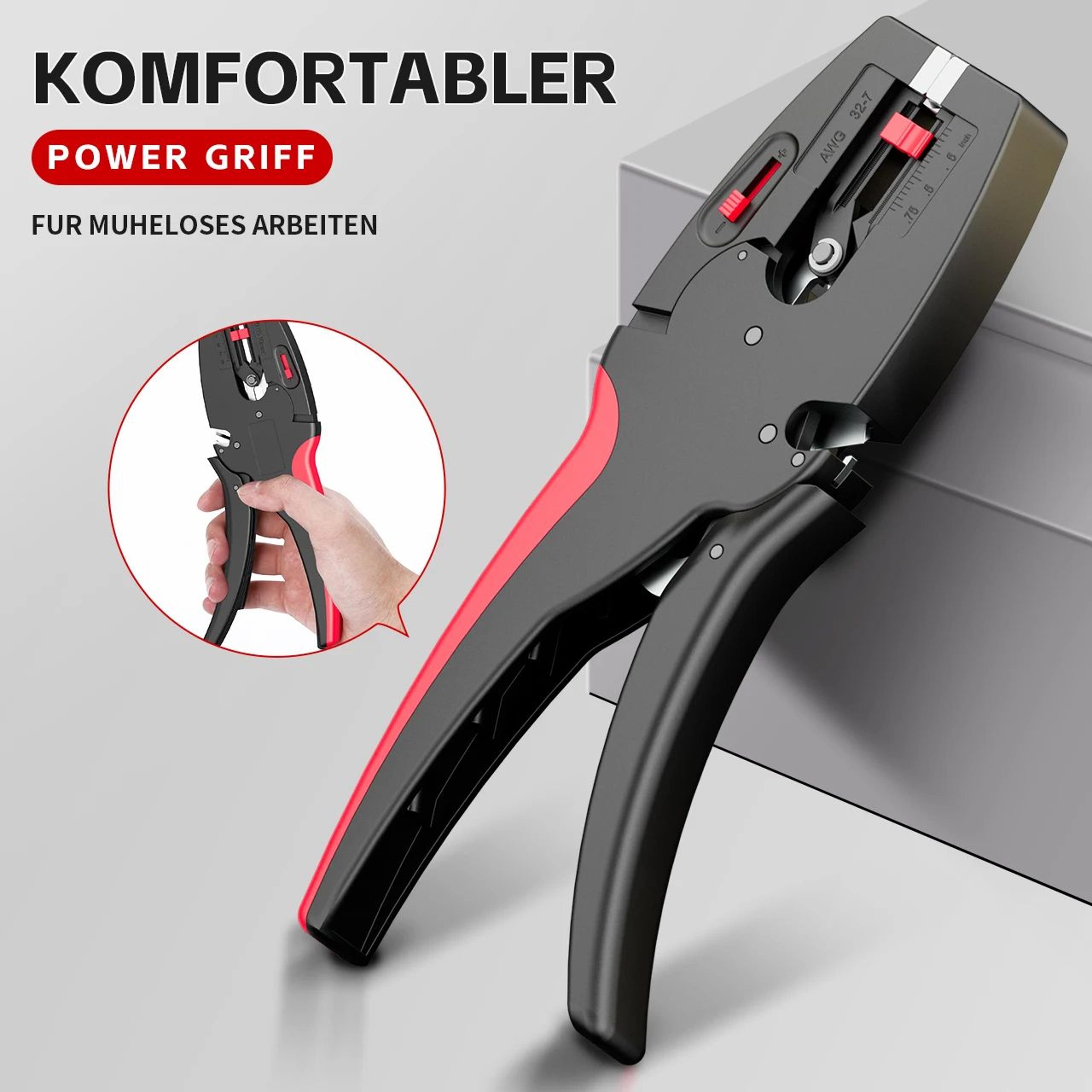self-adjusting automatic wire stripper and cutter pliers for 32–7 awg