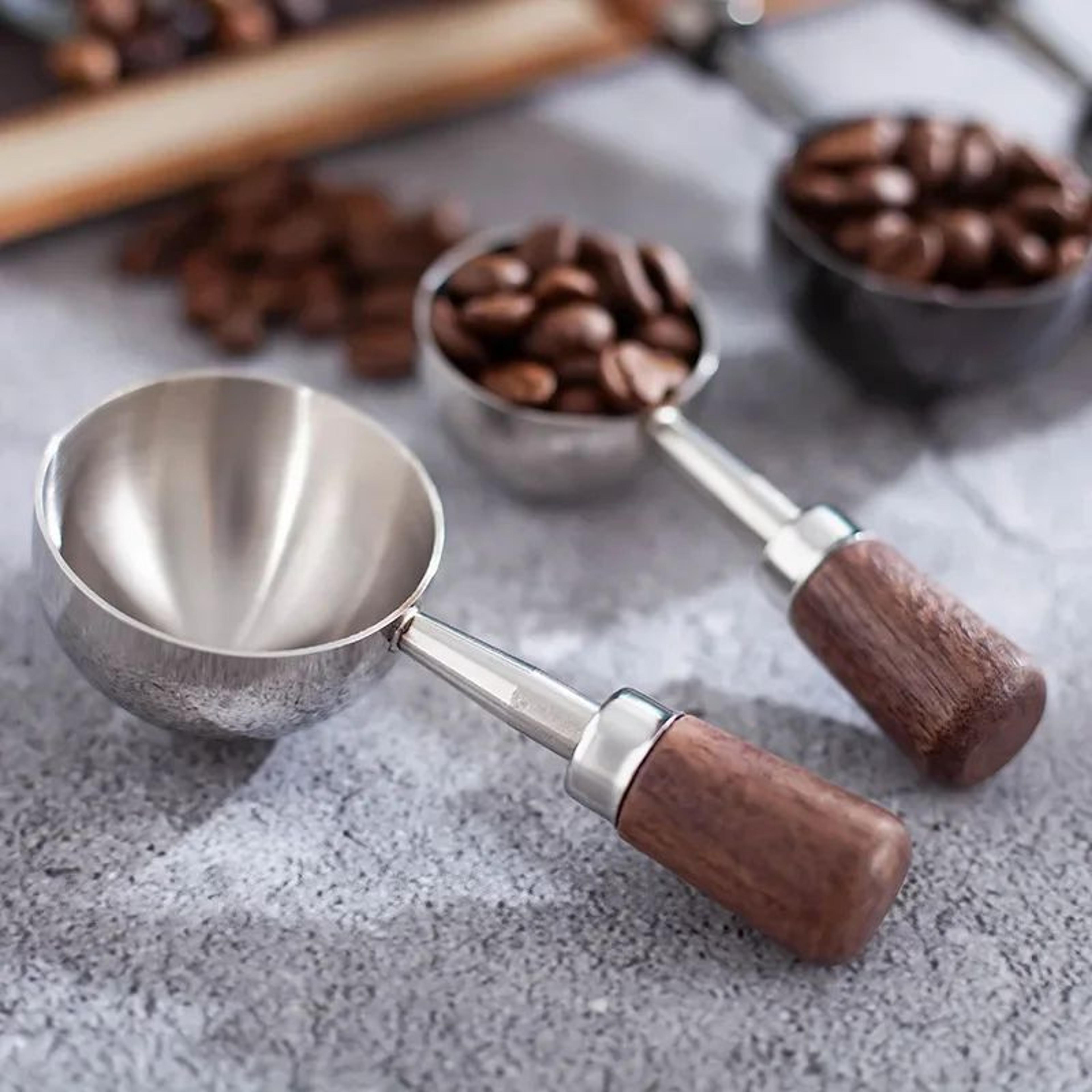 wooden handle stainless steel coffee scoop 15ml/30ml - coffee & baking measuring spoon
