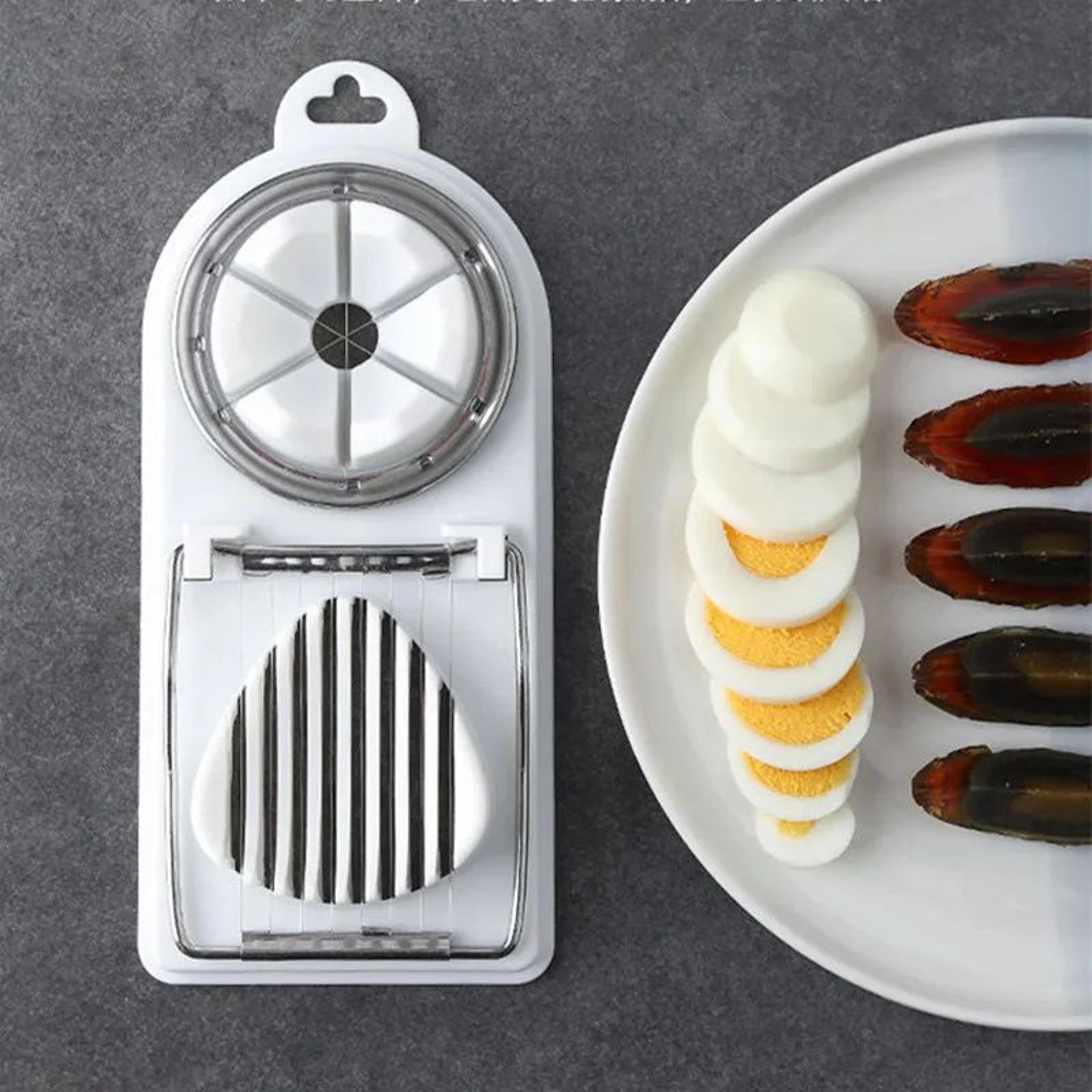 2-in-1 stainless steel egg cutter & preserved egg slicer with plastic base