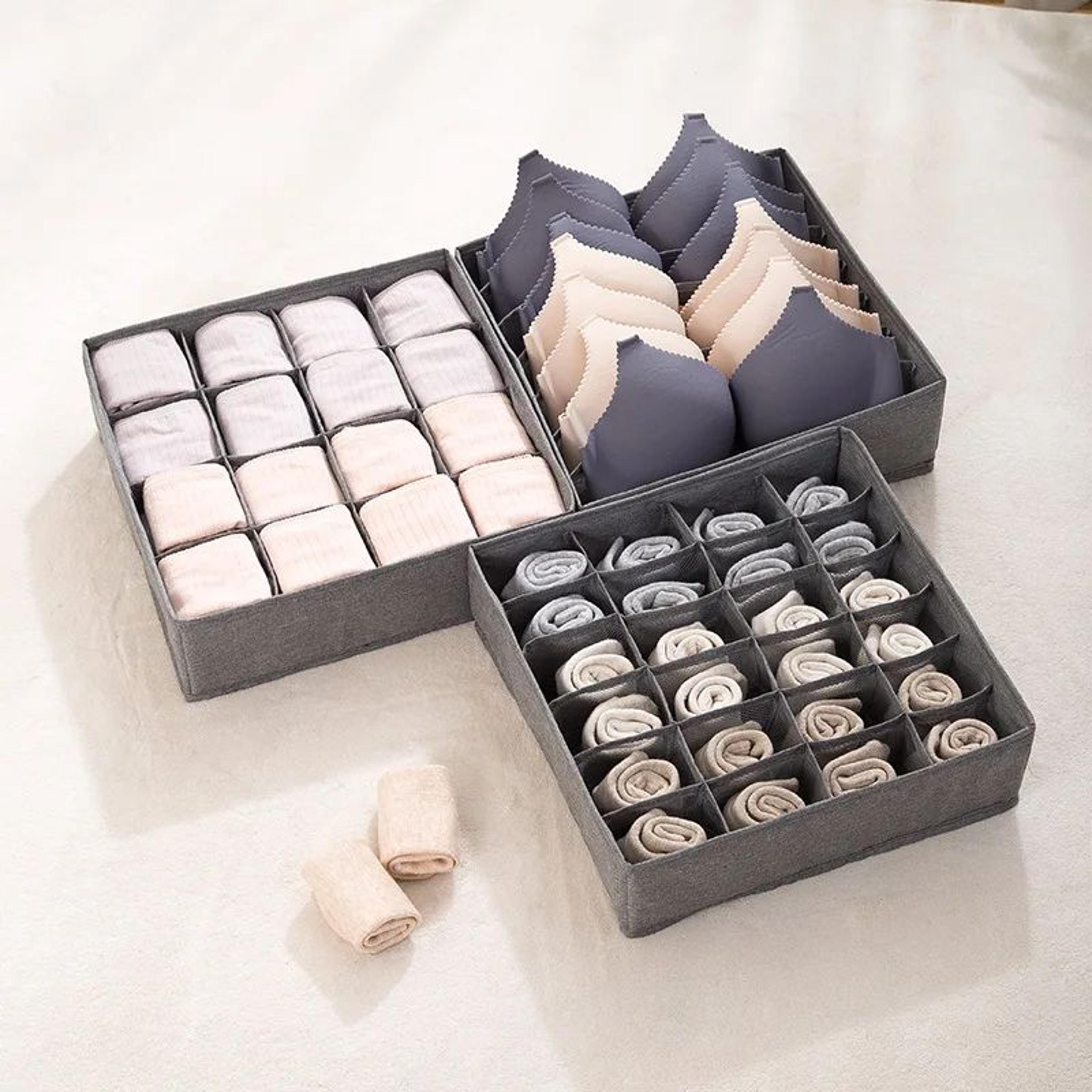 foldable grid drawer organizer box for socks, underwear & leggings (7/16/24 slots)